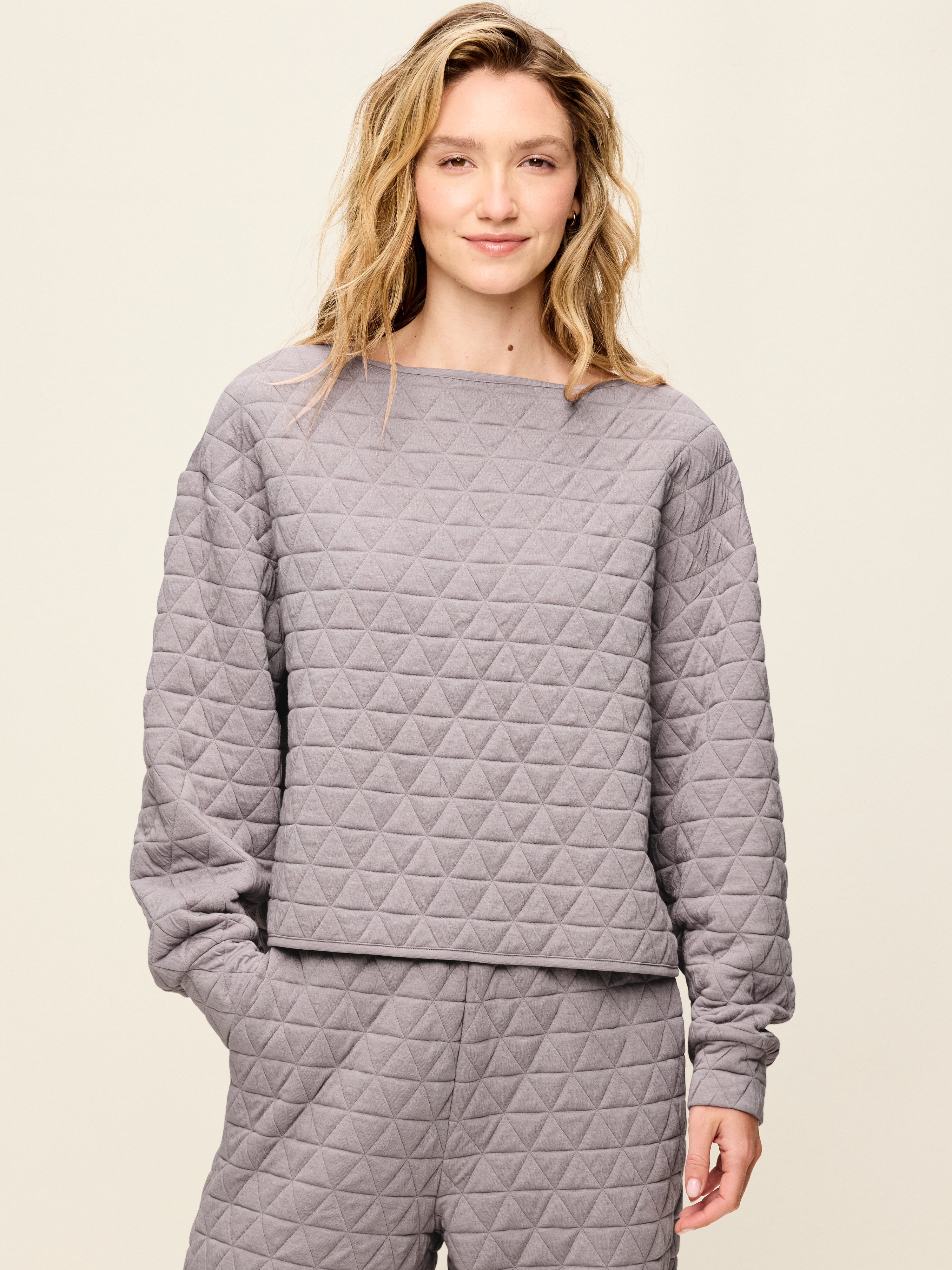 Quilted Bounce Fleece Boatneck Sweatshirt - Mockingbird - 1