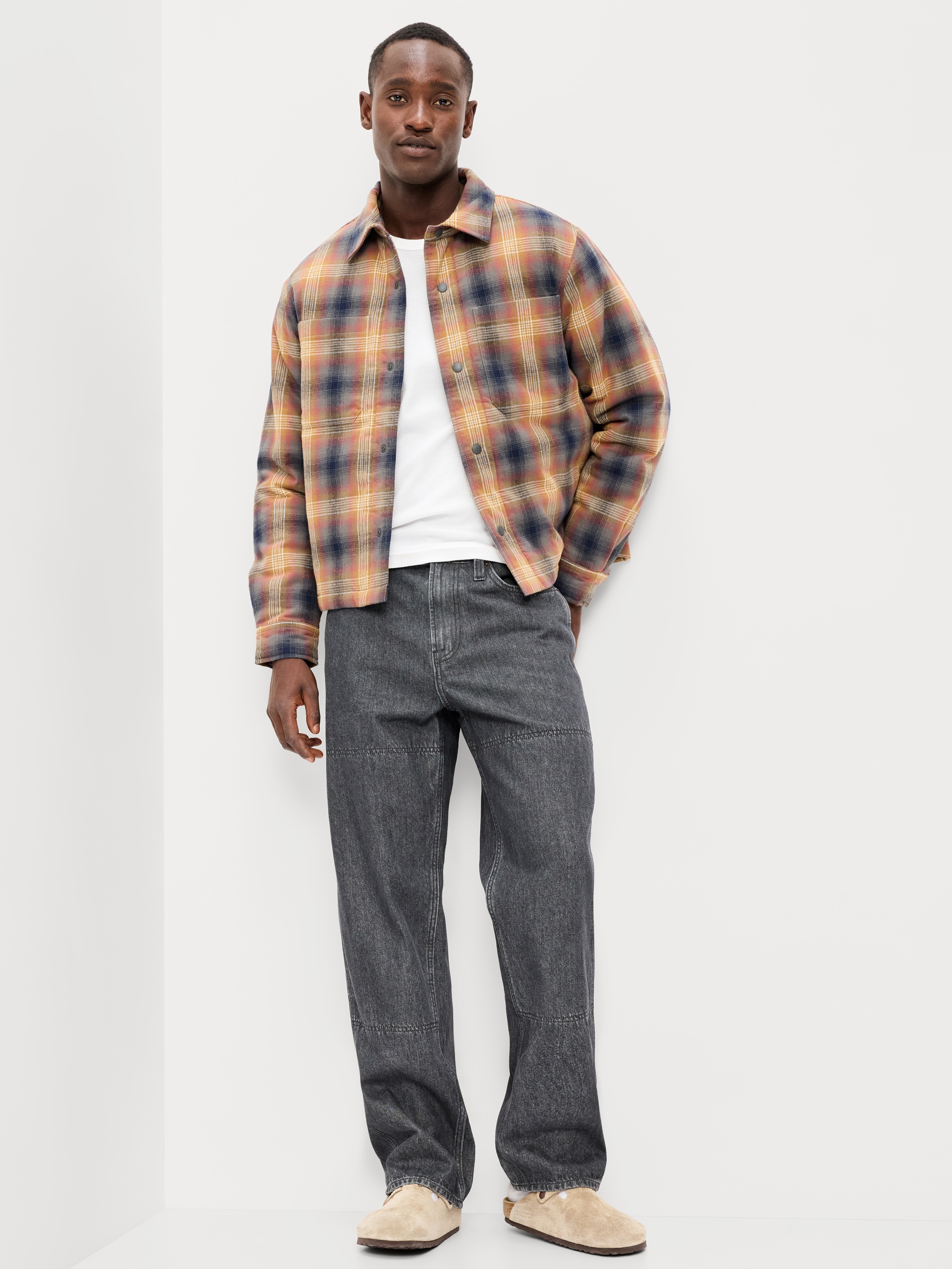 Cropped Insulated Flannel Shacket - Brown Plaid - 3
