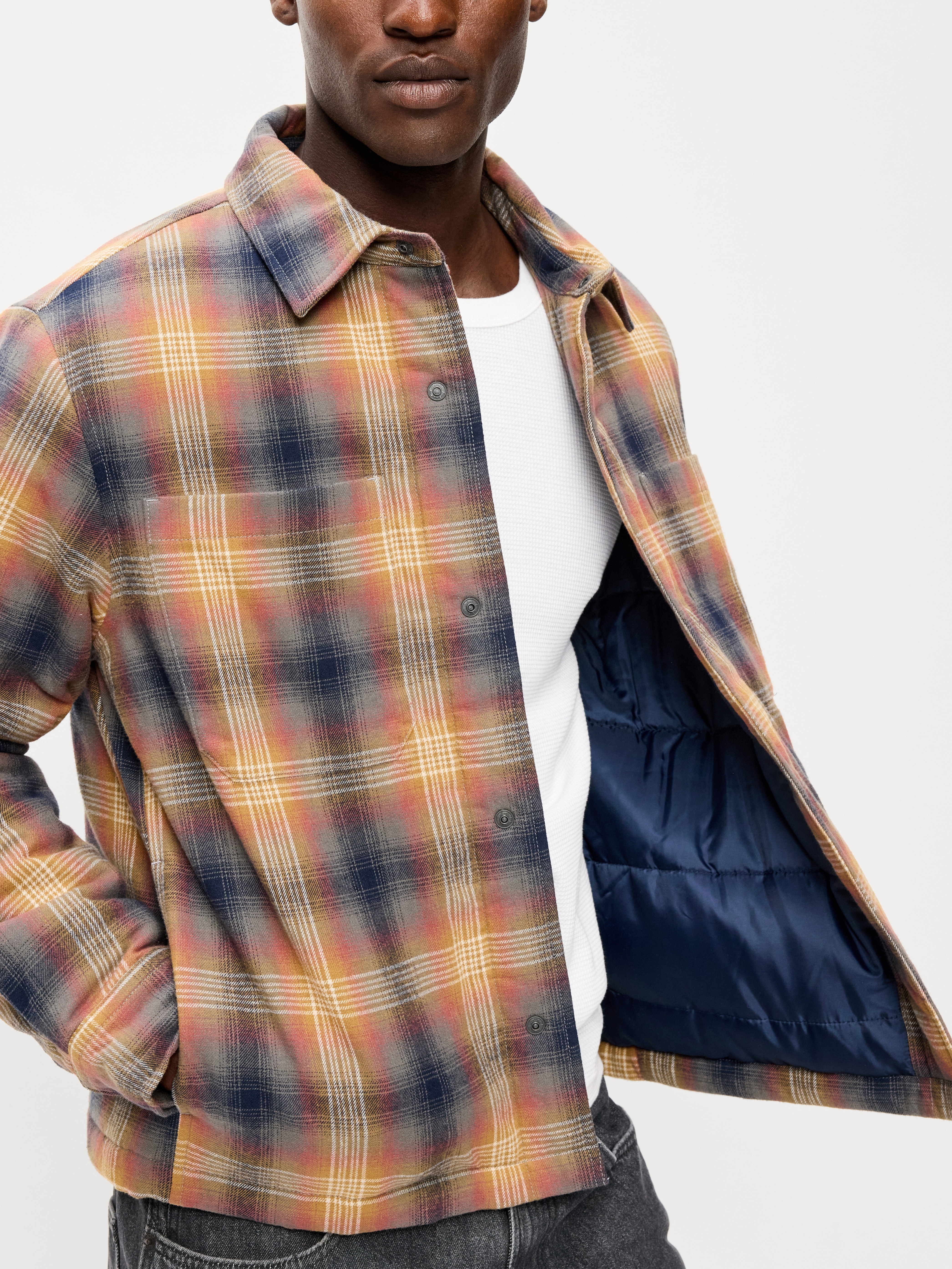 Cropped Insulated Flannel Shacket - Brown Plaid - 4
