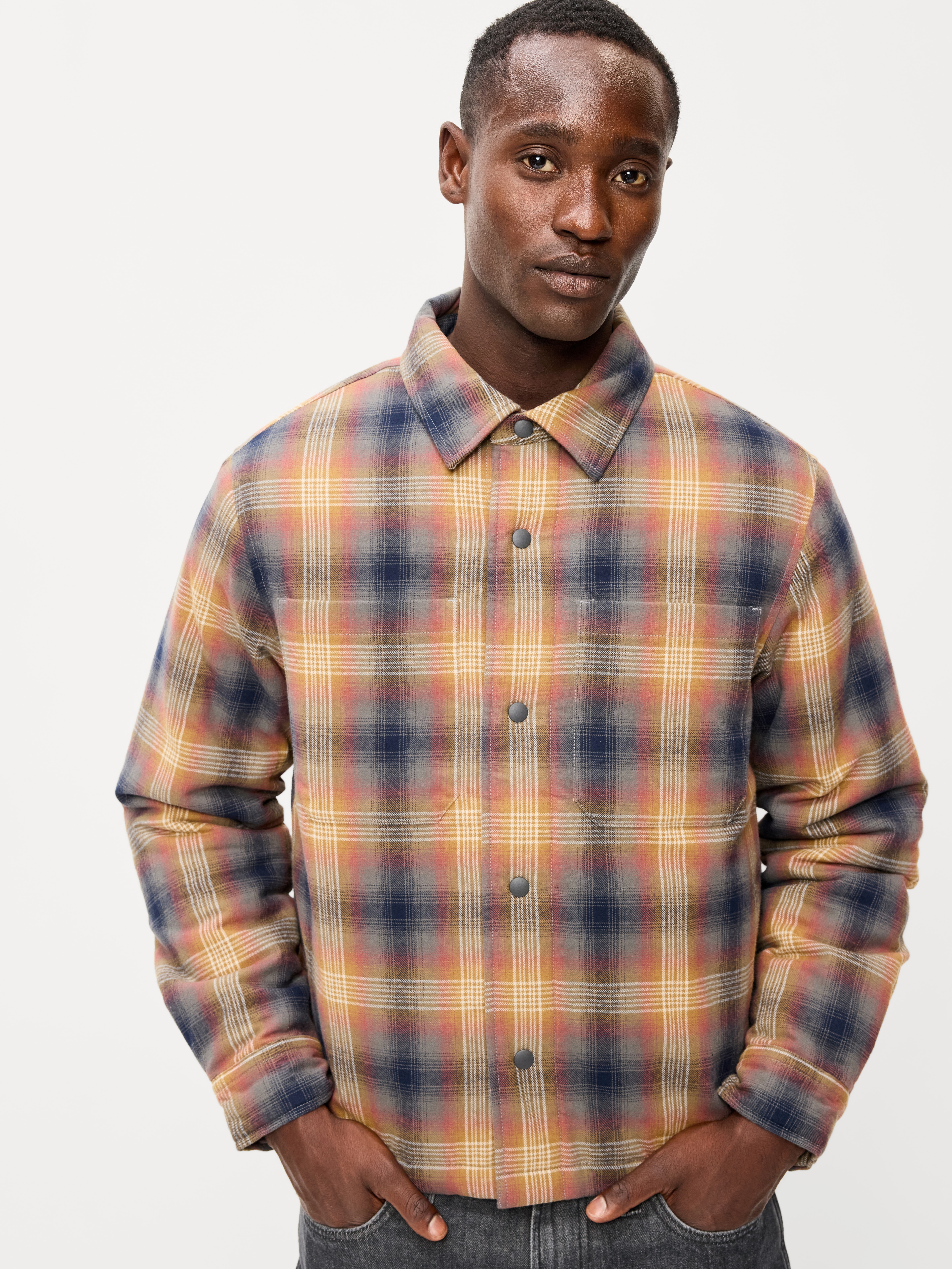 Cropped Insulated Flannel Shacket - Brown Plaid - 5