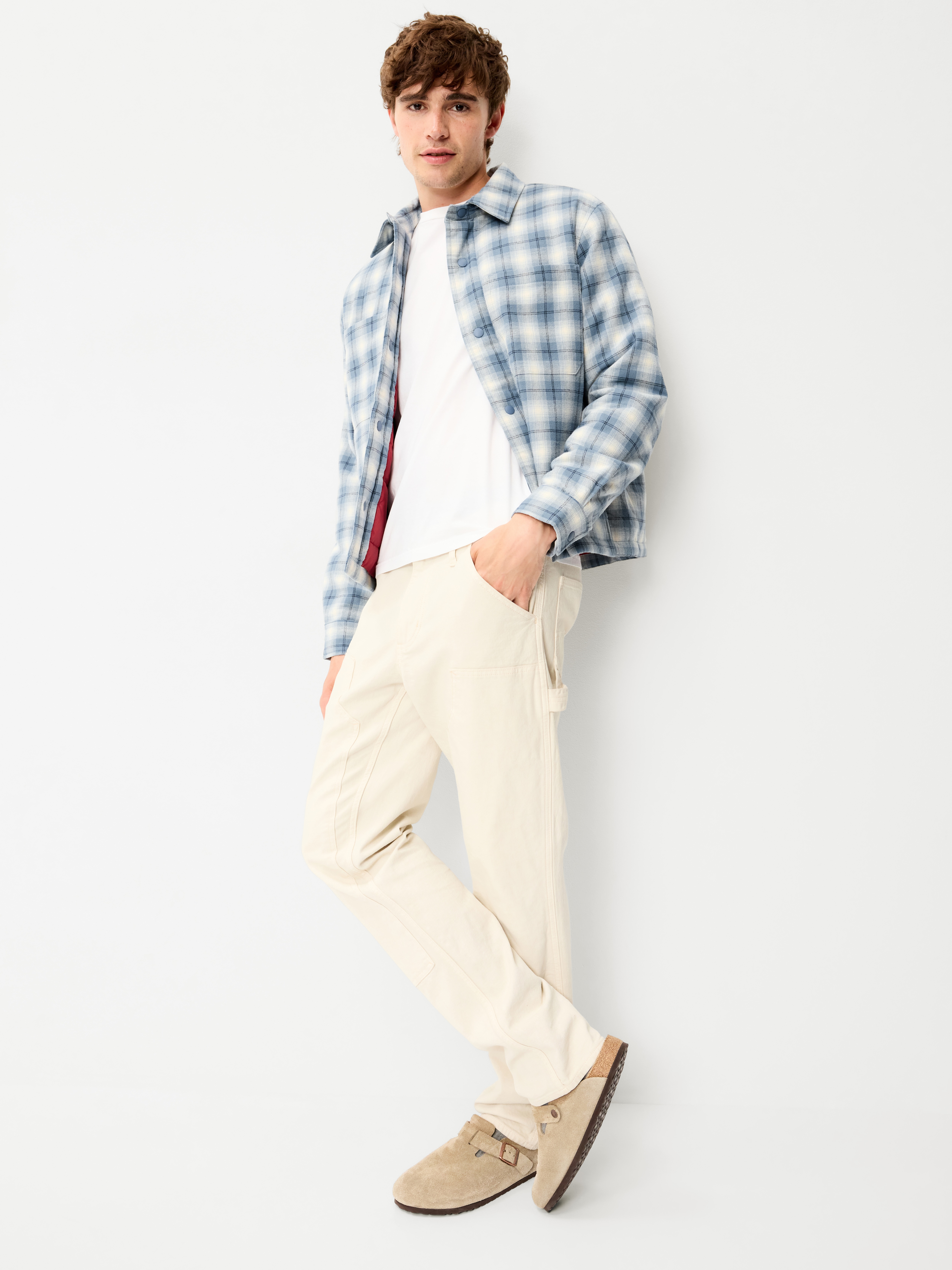 Cropped Insulated Flannel Shacket - Blue Plaid - 3