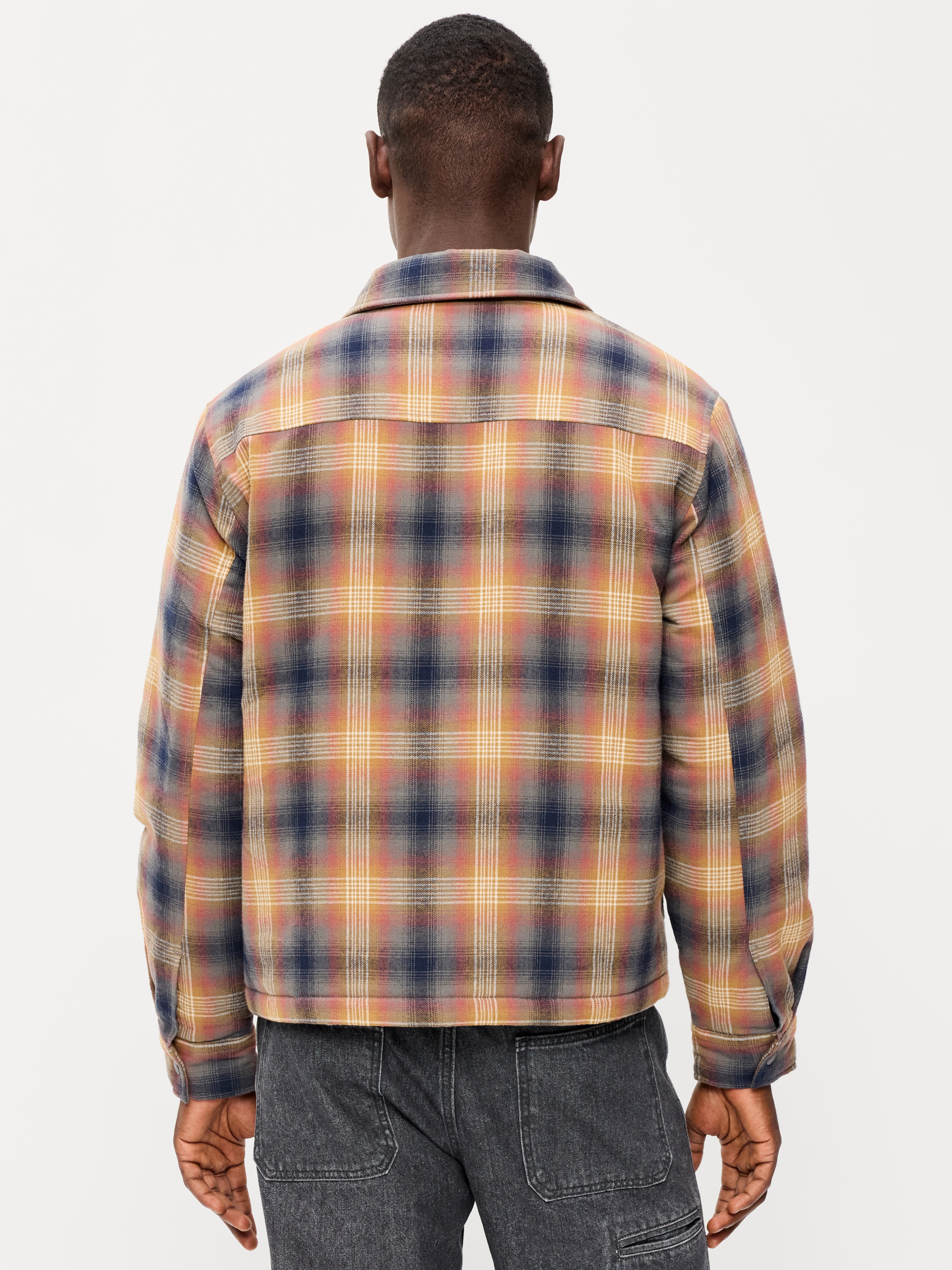 Cropped Insulated Flannel Shacket - Brown Plaid - 2