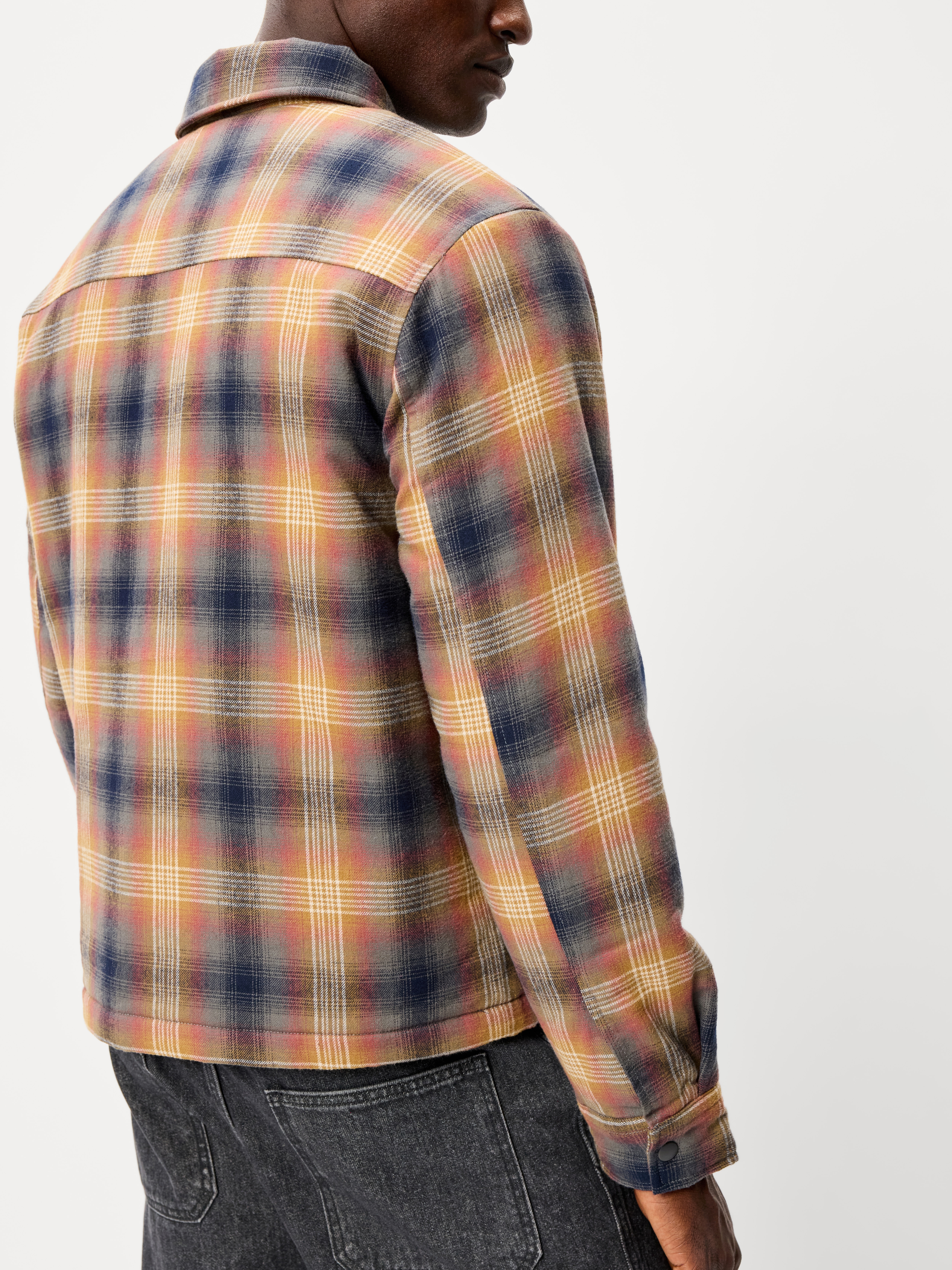 Cropped Insulated Flannel Shacket - Brown Plaid - 6