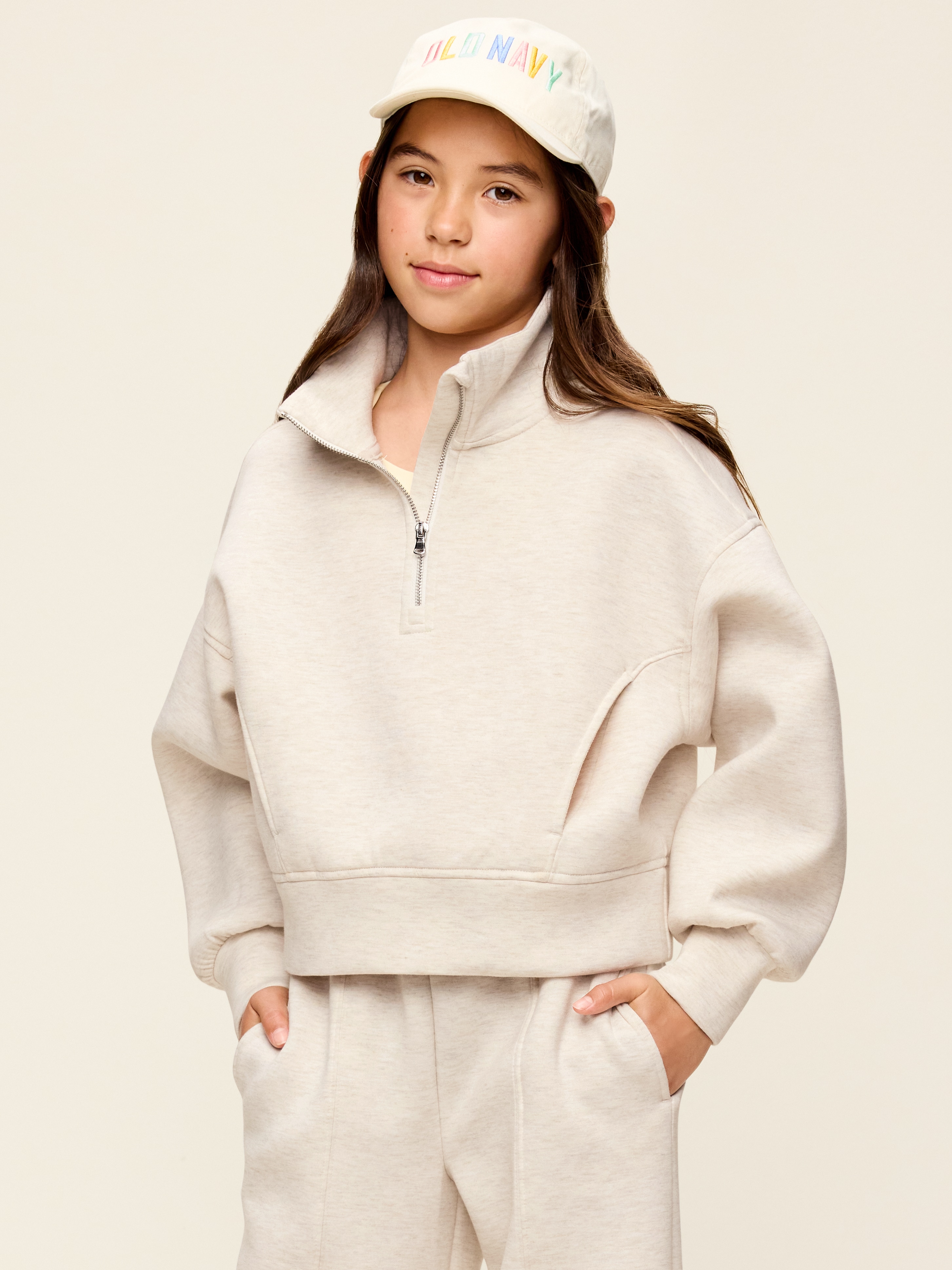 Bounce Fleece Half-Zip Pullover Sweatshirt for Girls - Light Oatmeal - 1