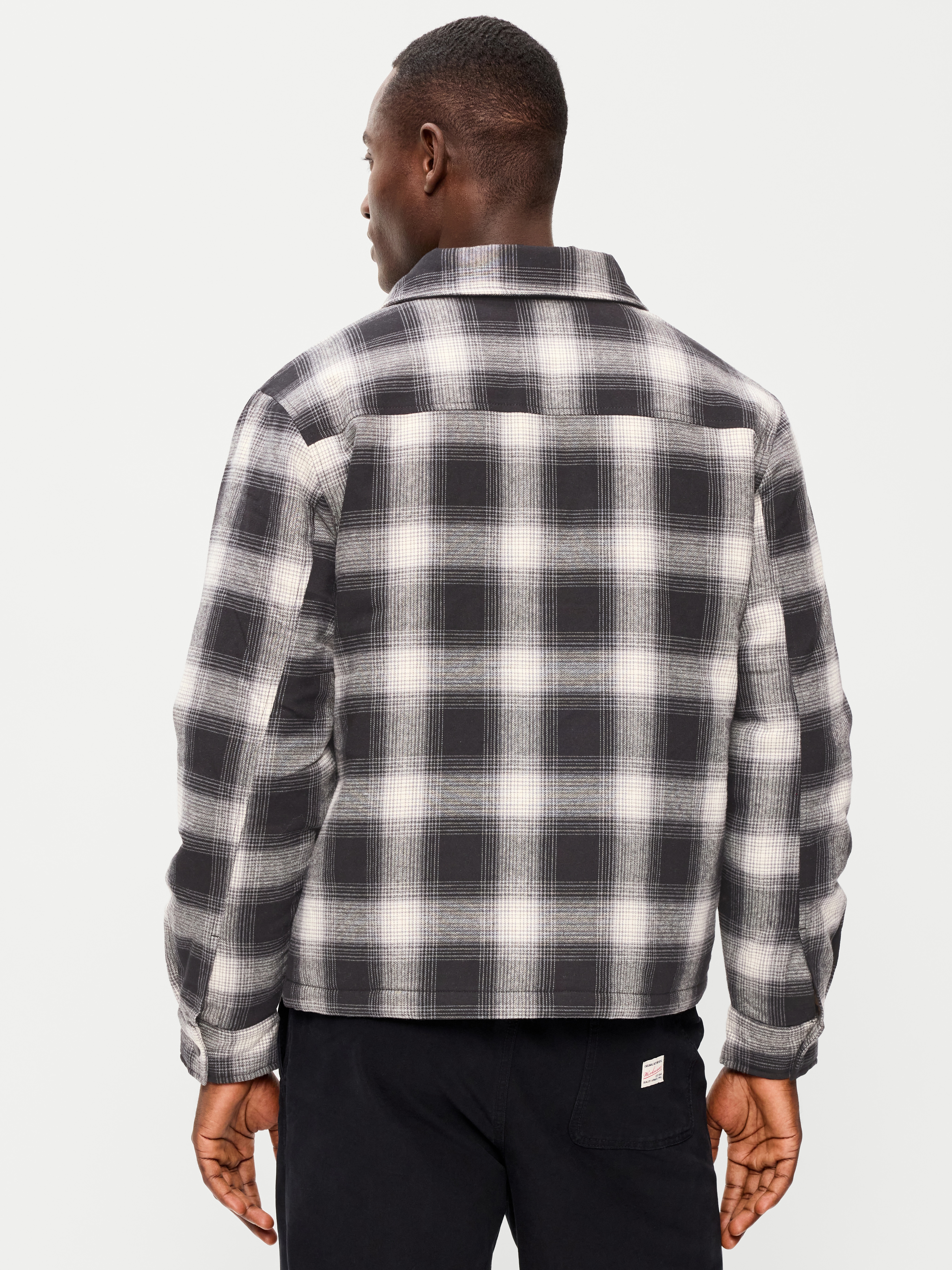 Cropped Insulated Flannel Shacket - Black Plaid - 2