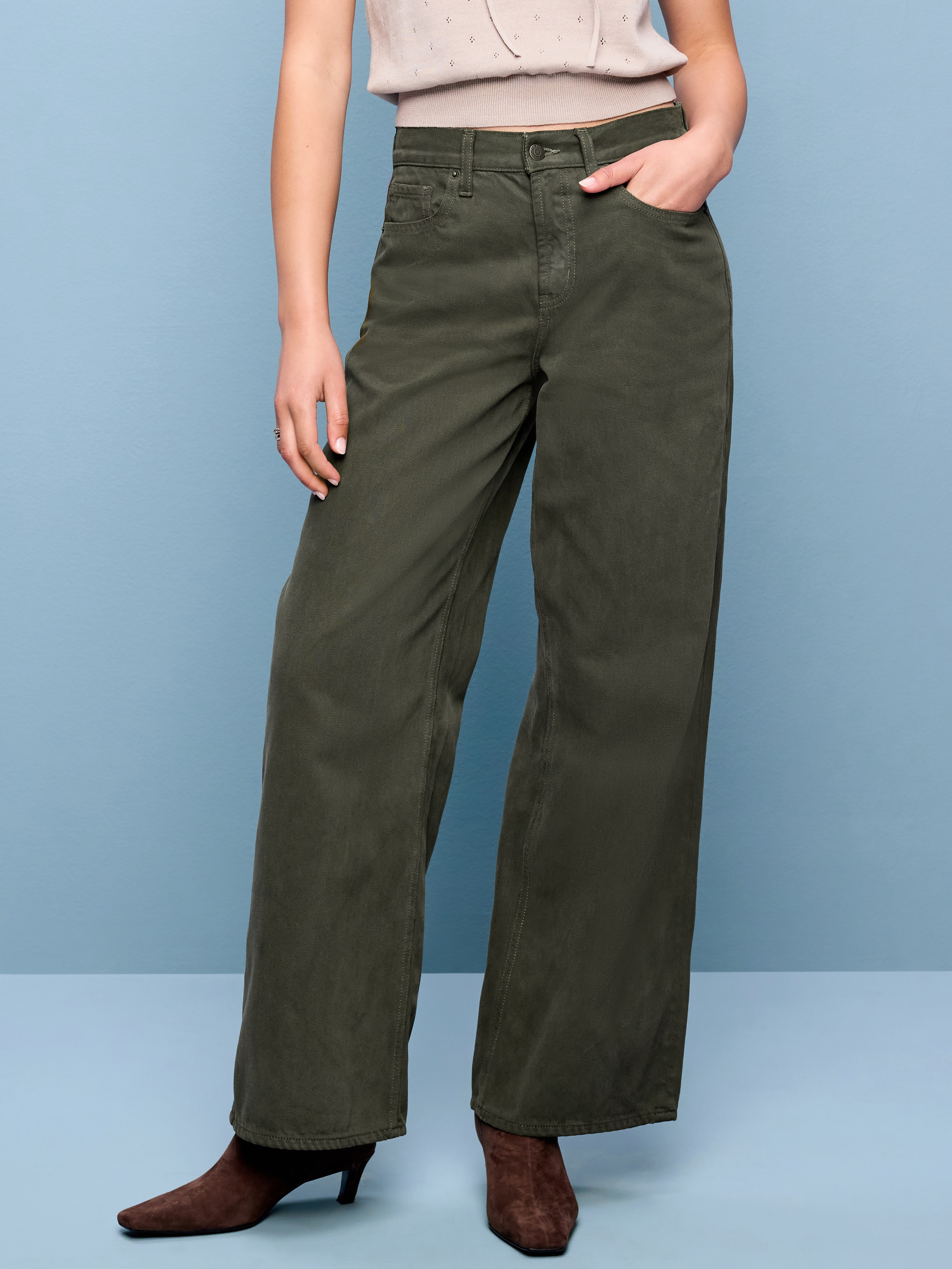 High-Waisted Baggy Wide-Leg Jeans - Forest Tapestry - 2