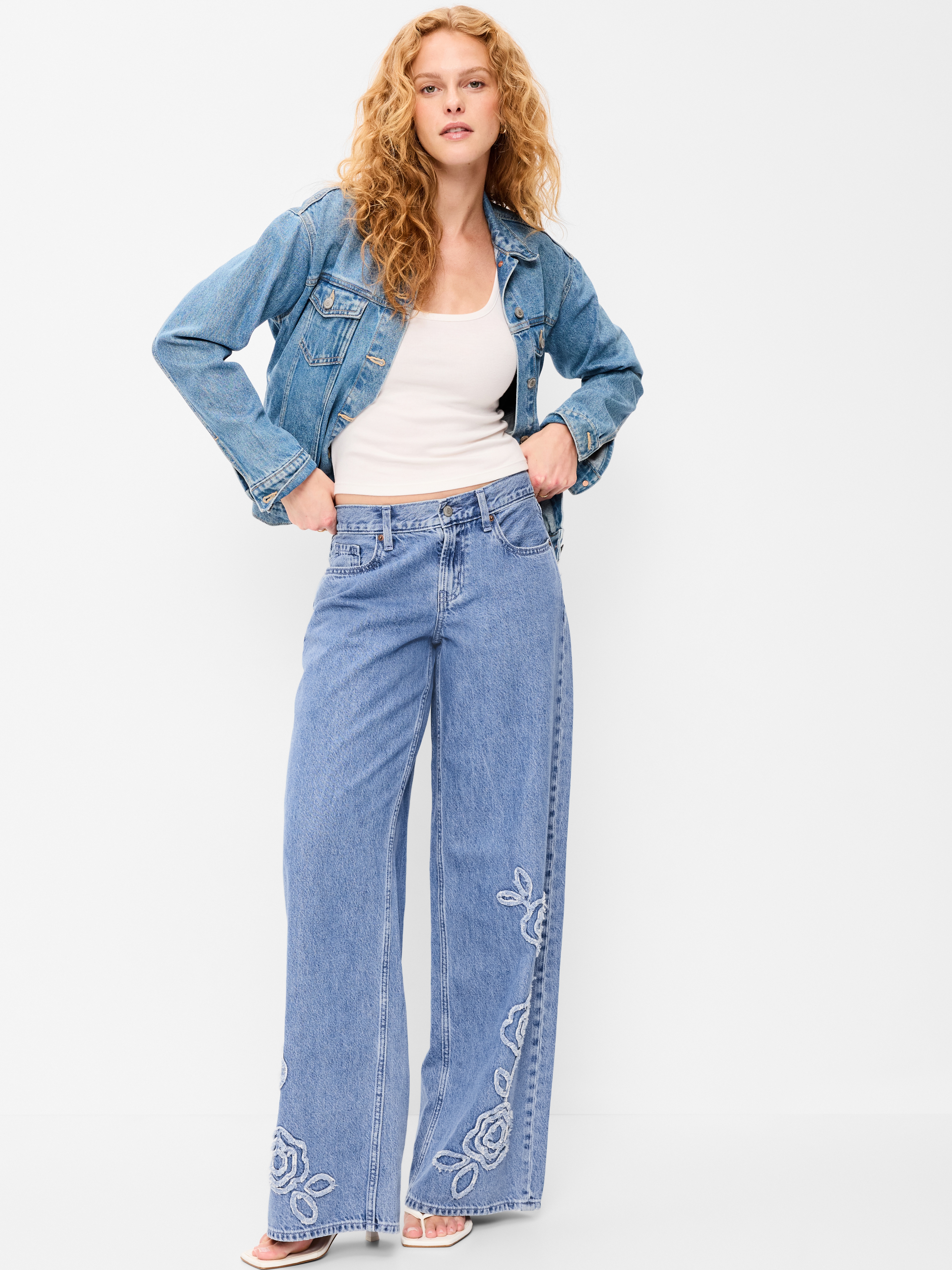 Low-Rise Baggy Wide-Leg Jeans - Medium Indigo - 1