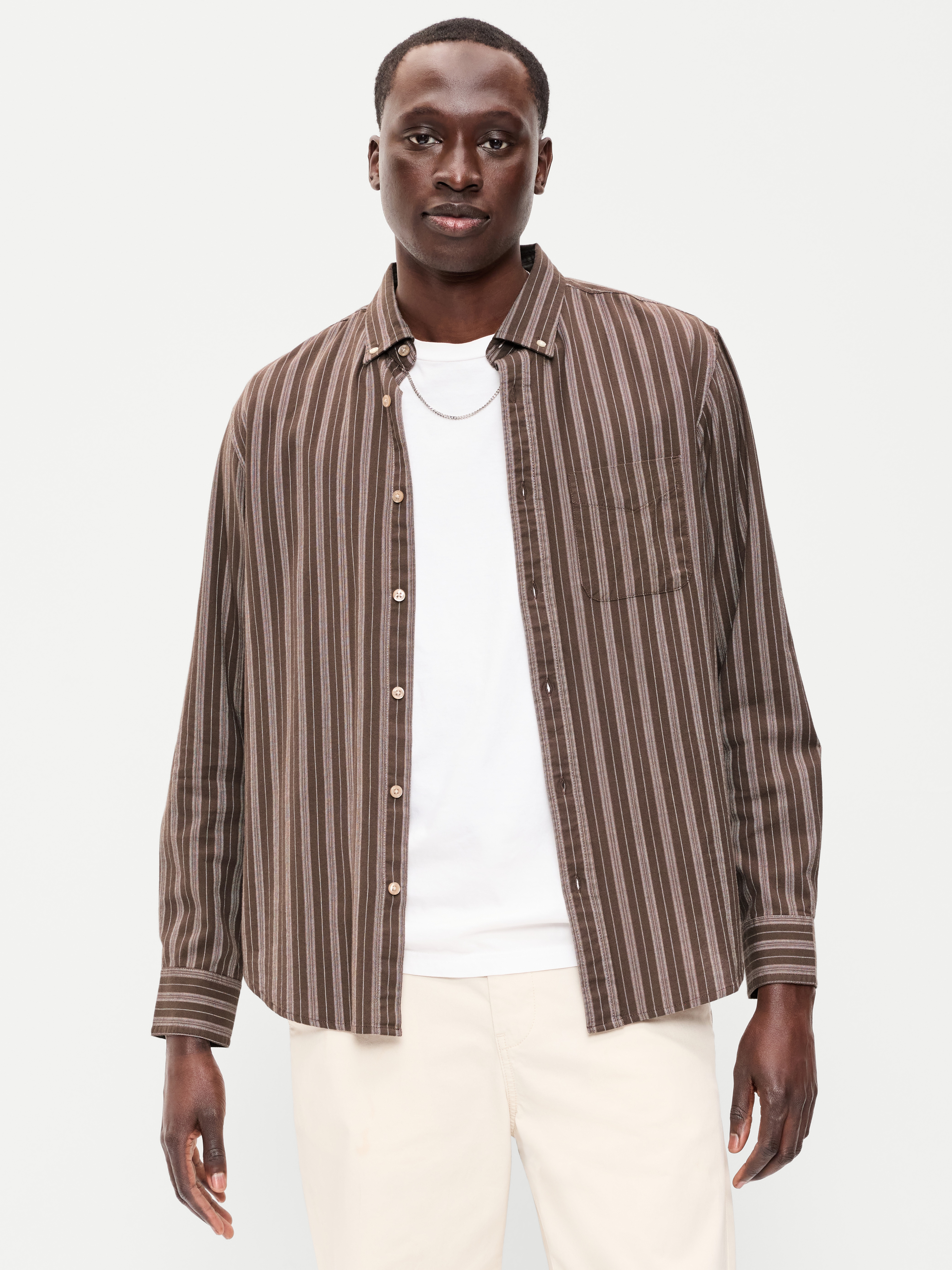Classic Fit Everyday Oxford Shirt - Earth Brown Stripe - 1