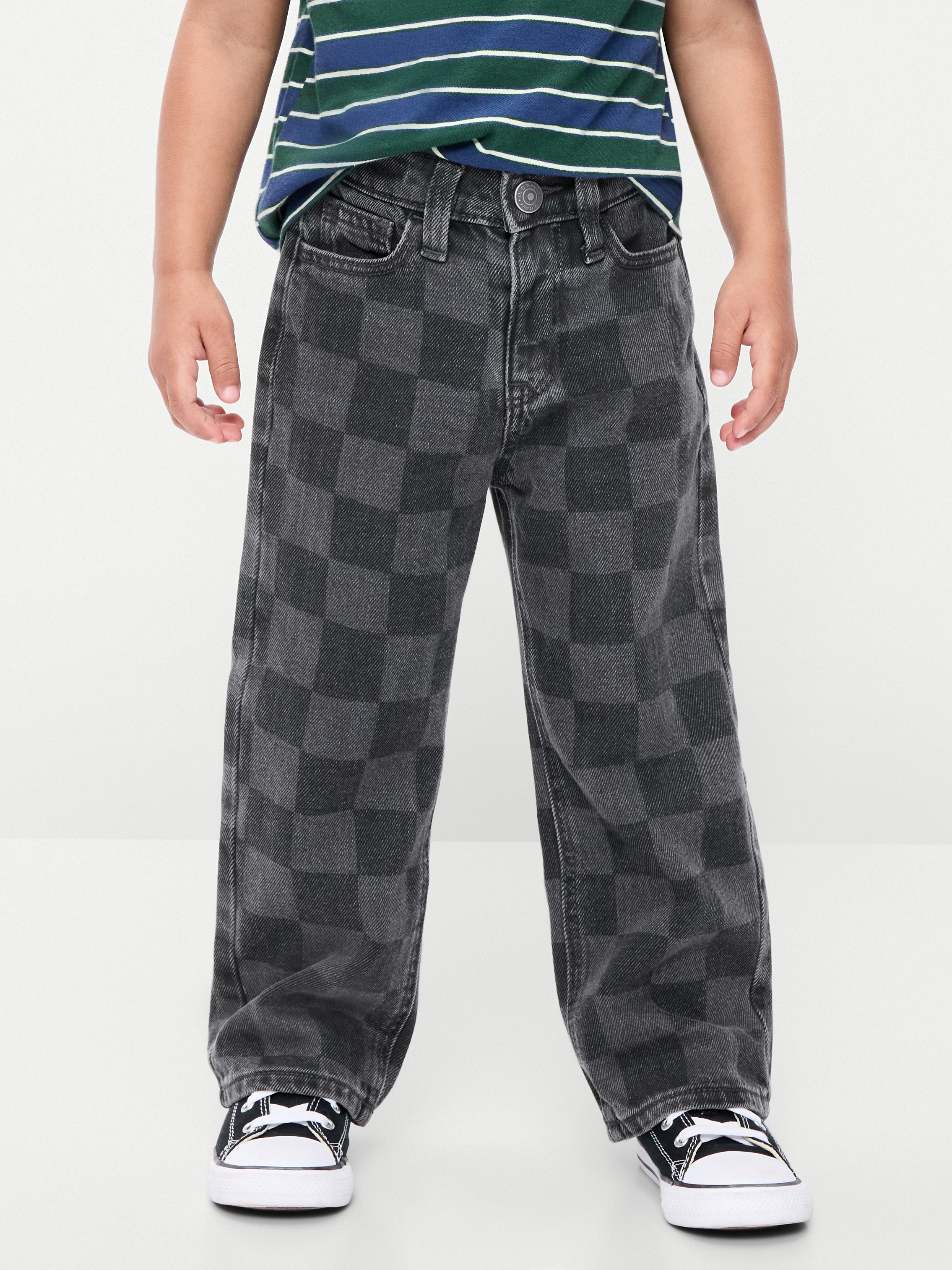 Baggy Jeans for Toddler Boys - Black Check - 2
