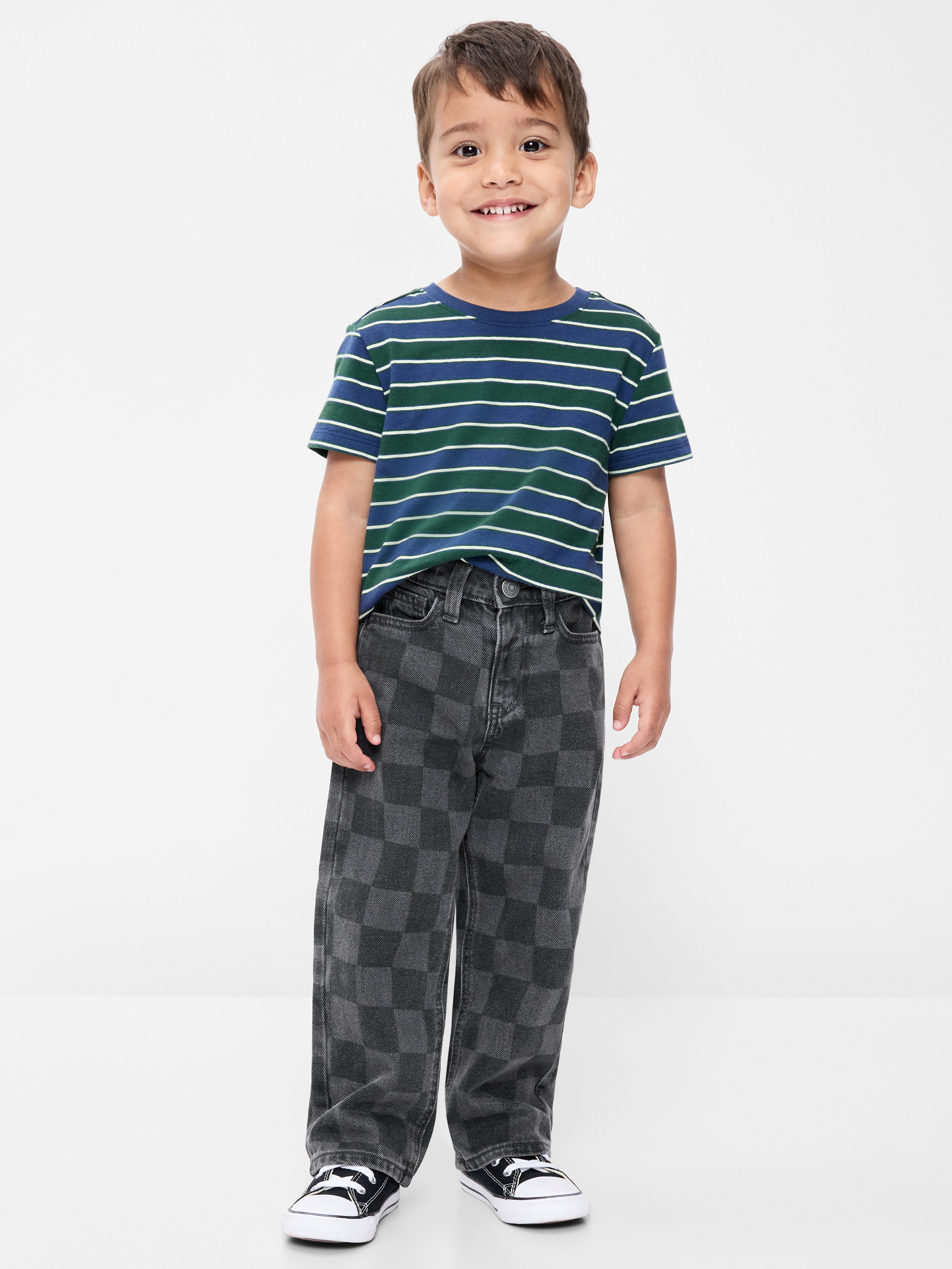Baggy Jeans for Toddler Boys - Black Check - 1