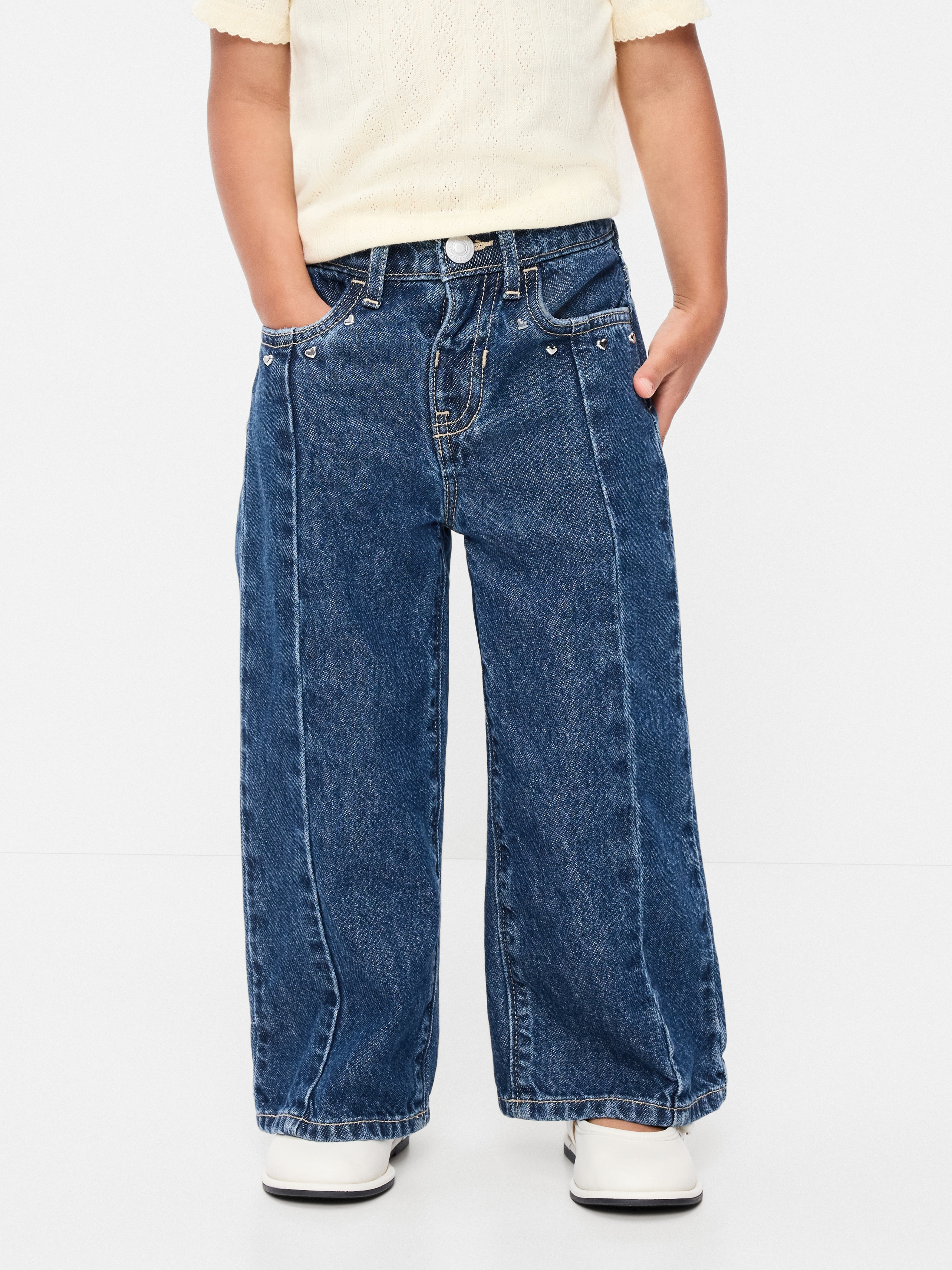 Super Baggy Lace-Trim Wide-Leg Jeans for Toddler Girls - Dark Wash - 2