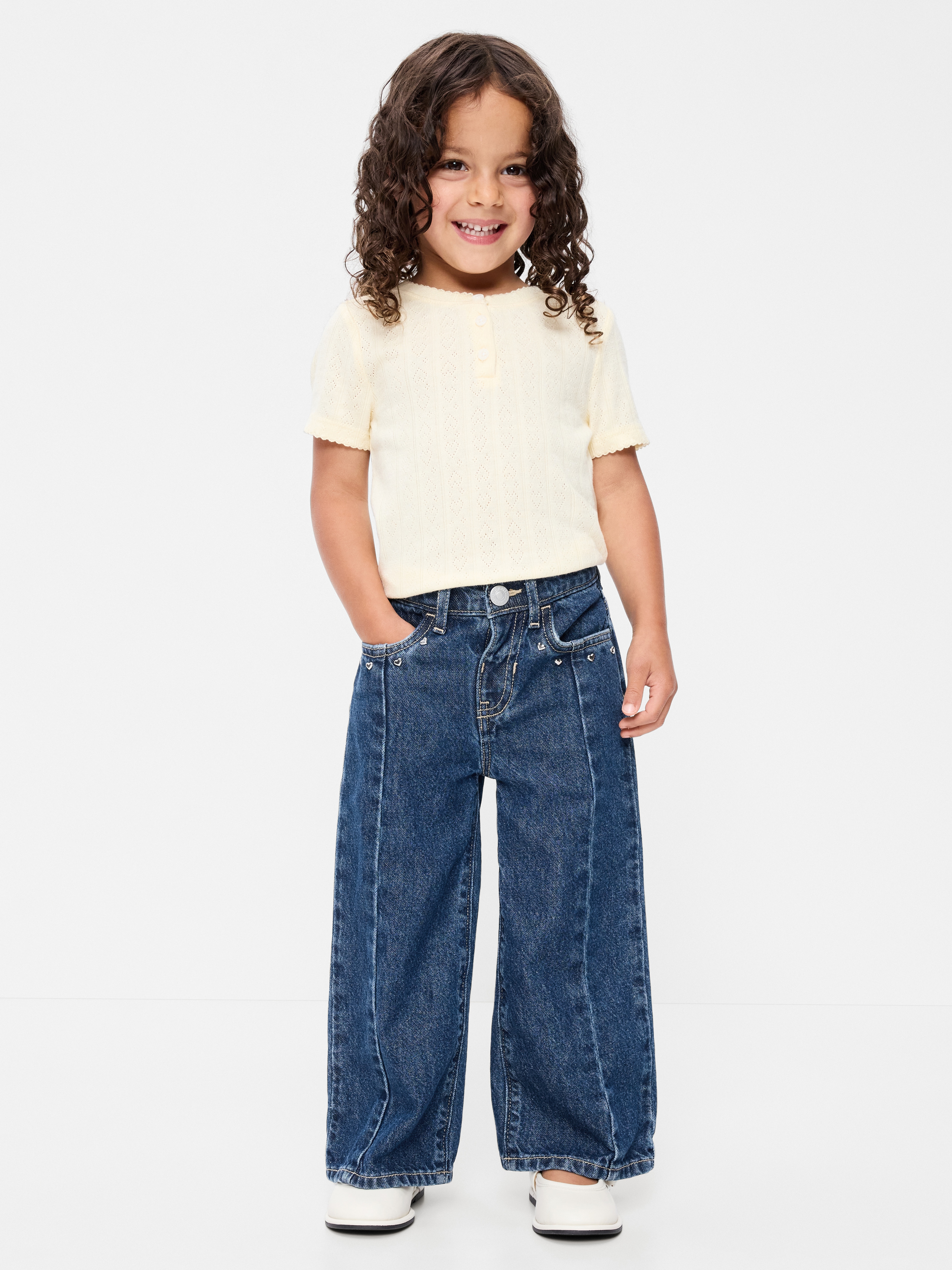 Super Baggy Lace-Trim Wide-Leg Jeans for Toddler Girls - Dark Wash - 1