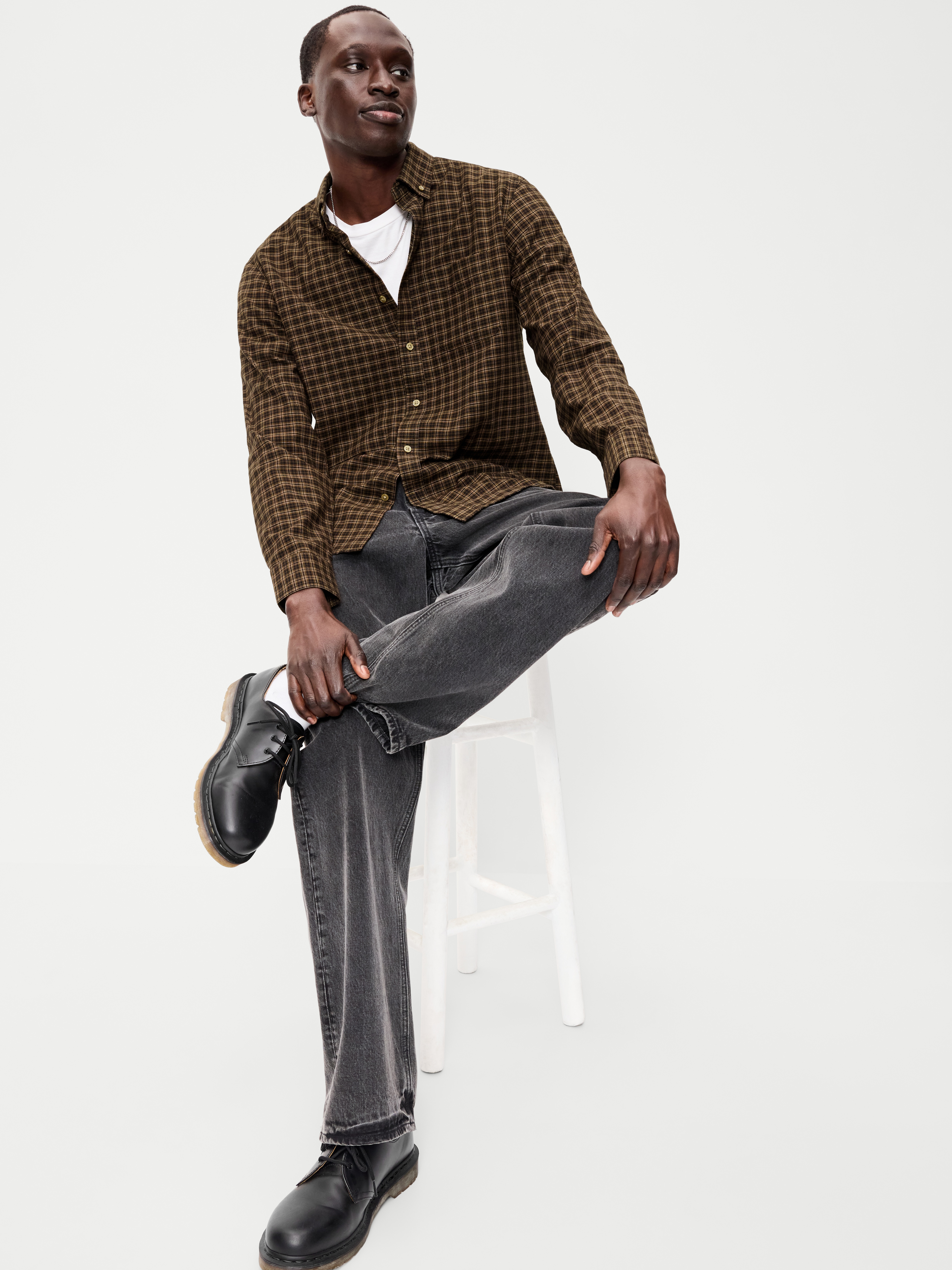 Classic Fit Everyday Oxford Shirt - Small Brown Plaid - 3
