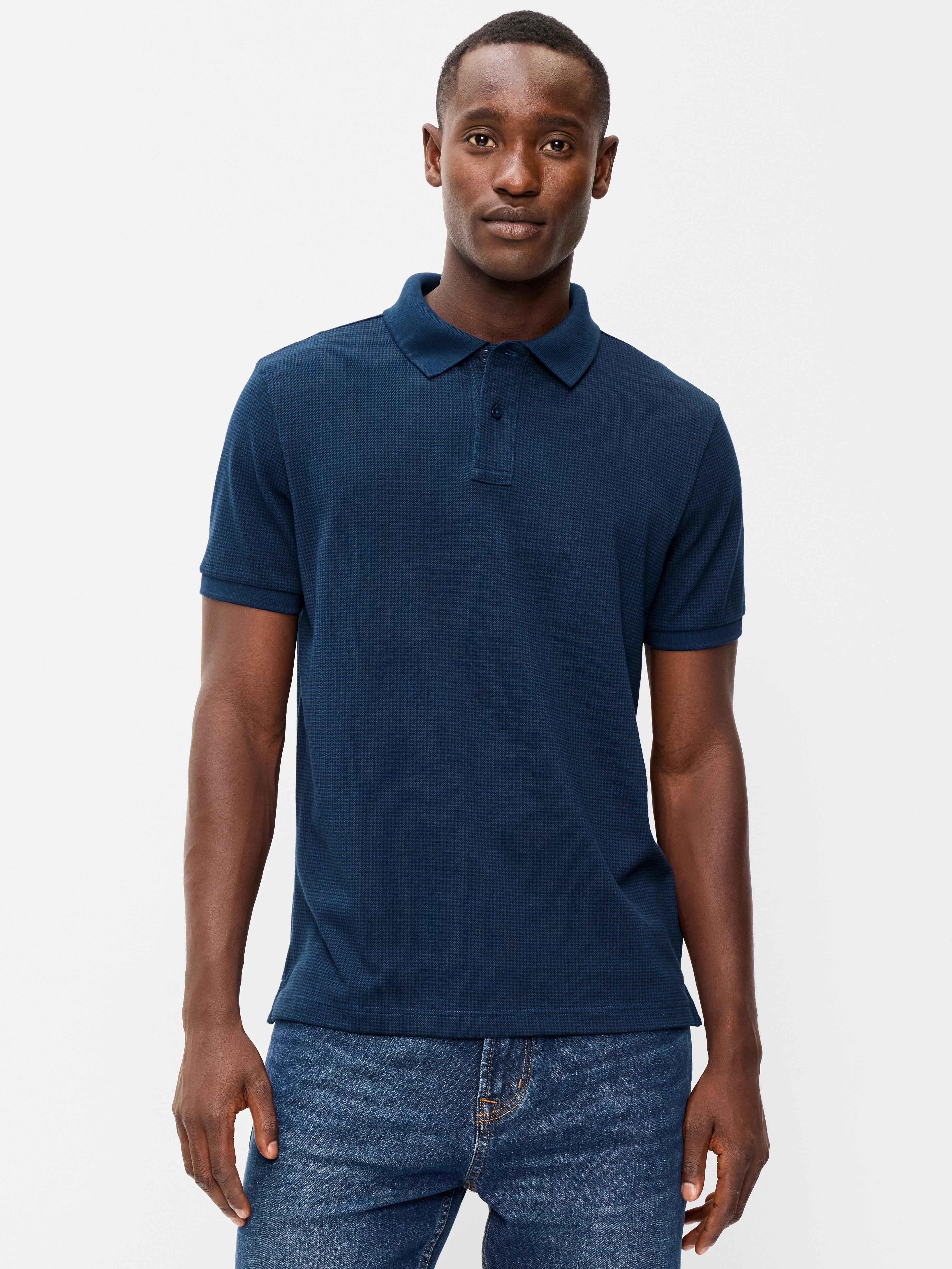 Built-In Flex Pro Polo for Men - Dark Sea Blue Print - 1
