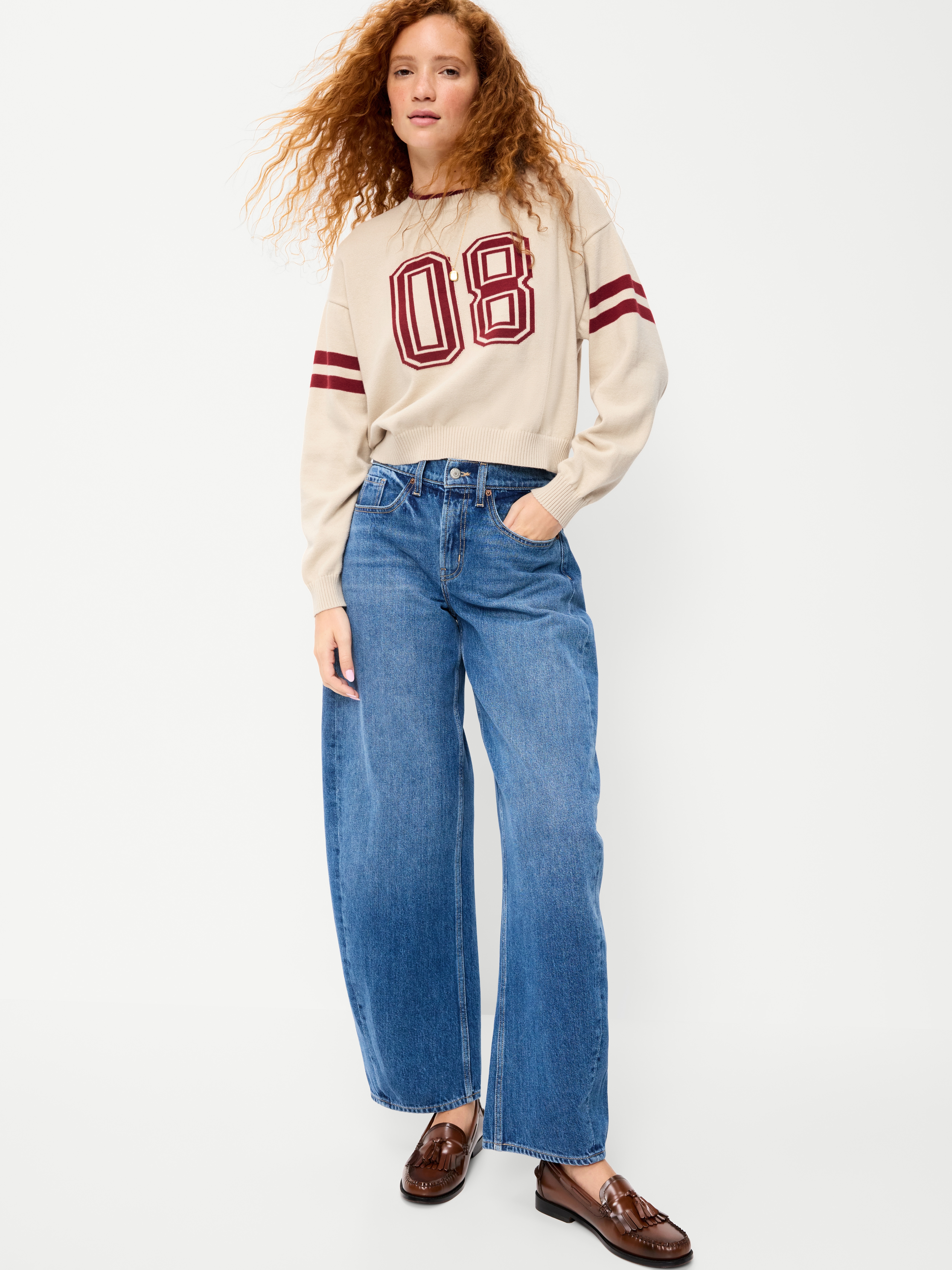 Cotton-Blend Crew-Neck Cropped Sweater - Letters/Numbers - 3
