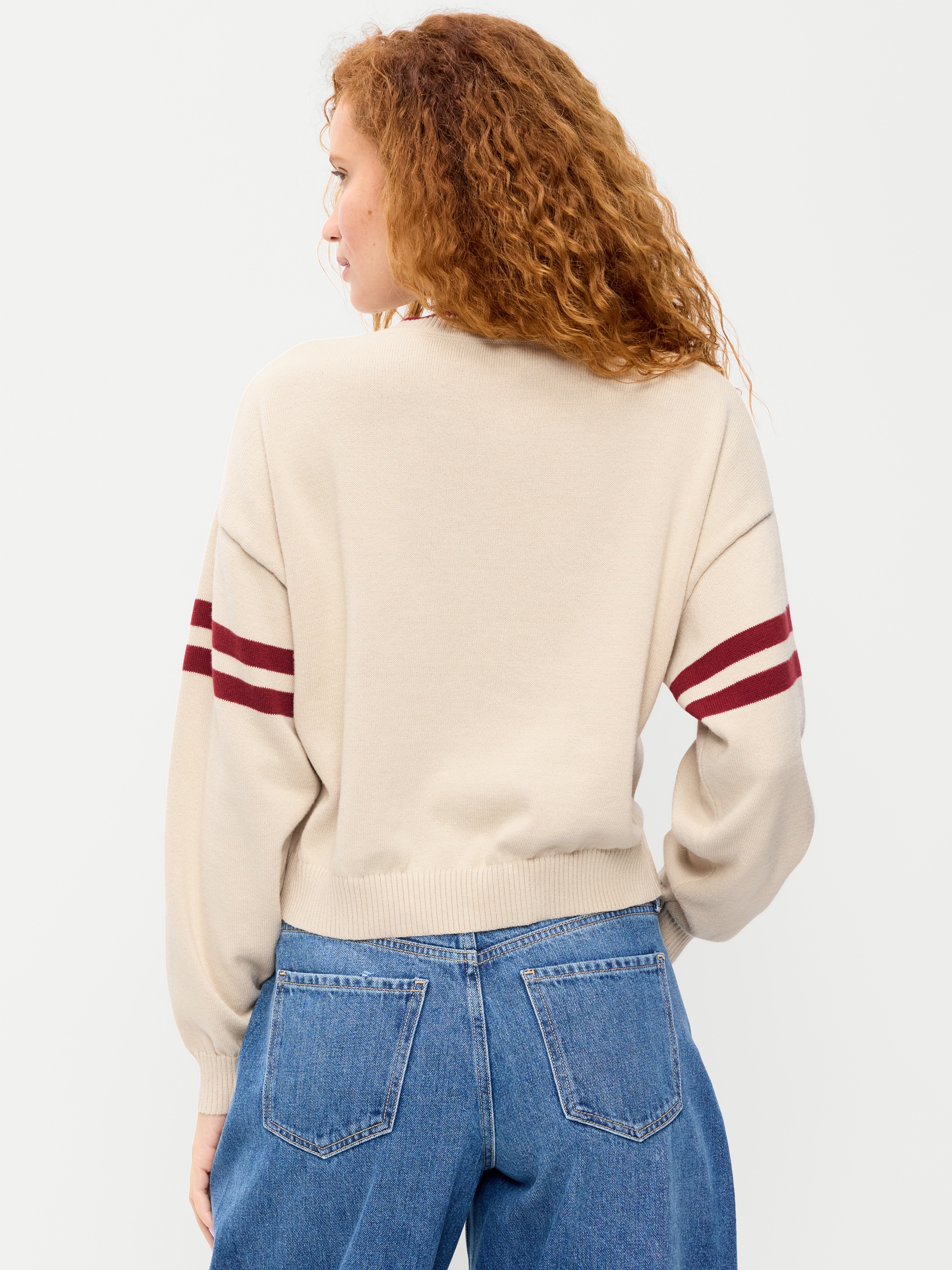Cotton-Blend Crew-Neck Cropped Sweater - Letters/Numbers - 2