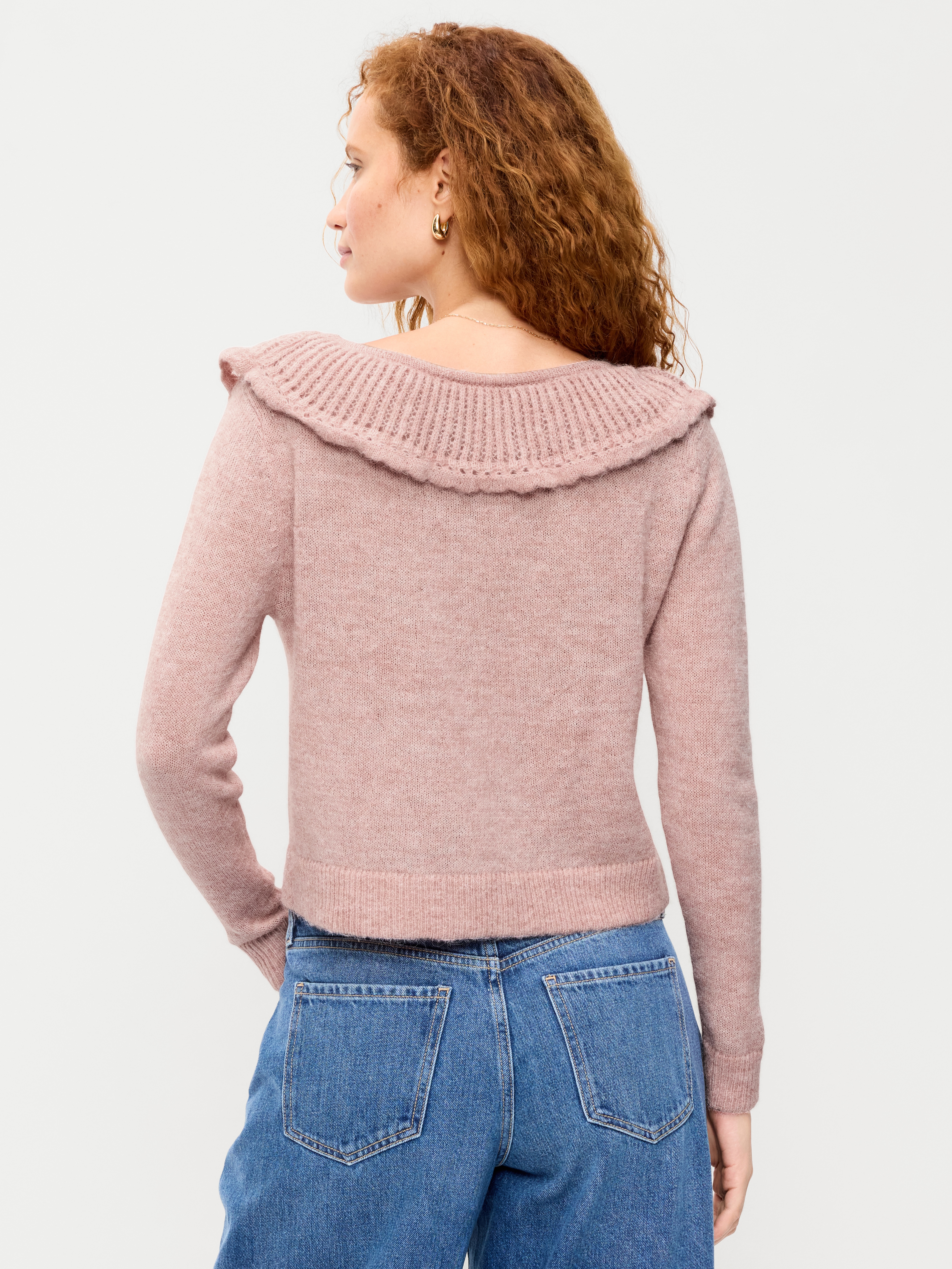 Ruffle-Collar Wool-Blend Pointelle Cardigan - Powder Pink - 2