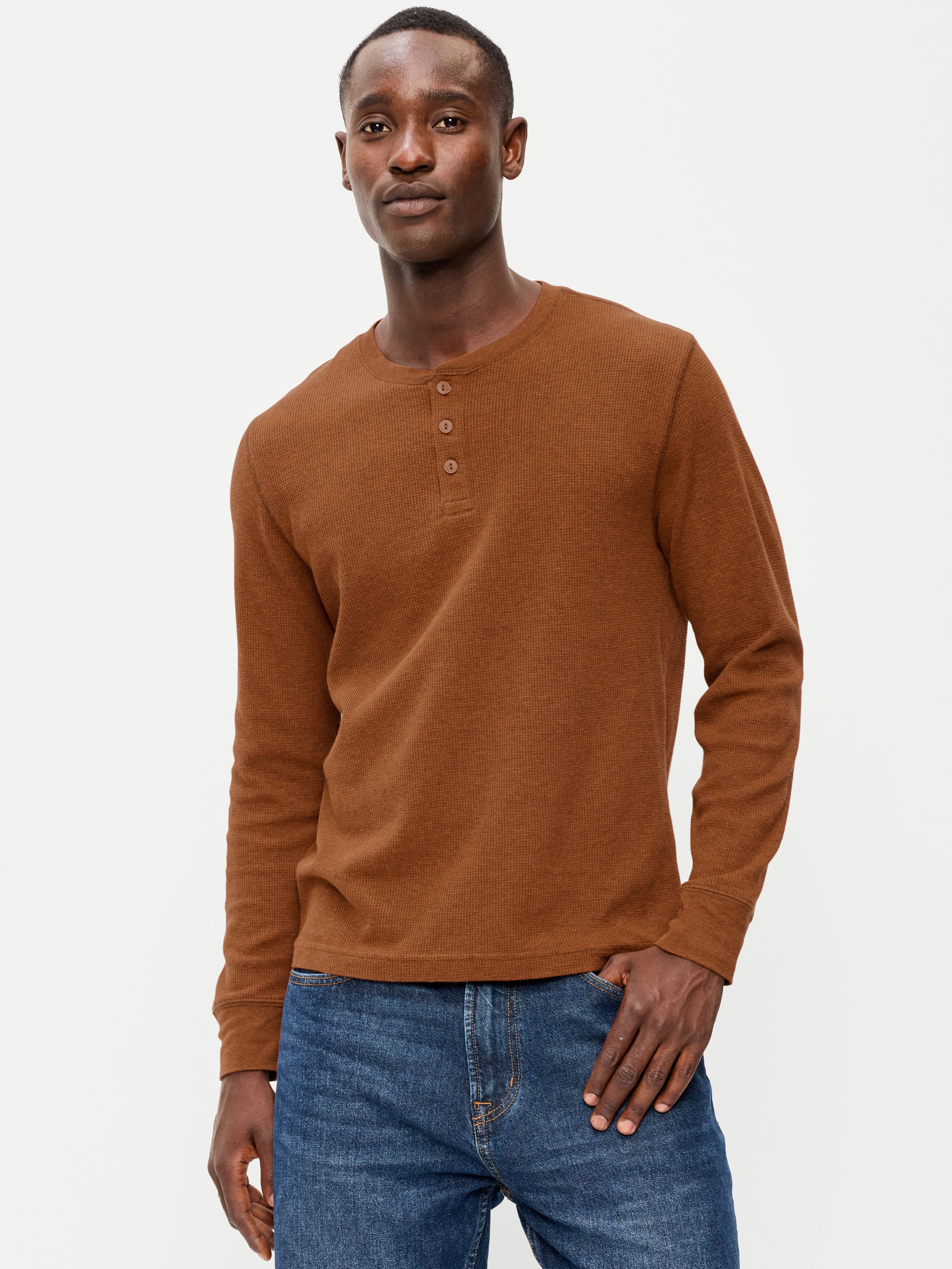 Long-Sleeve Waffle Henley T-Shirt - Gingerade - 1