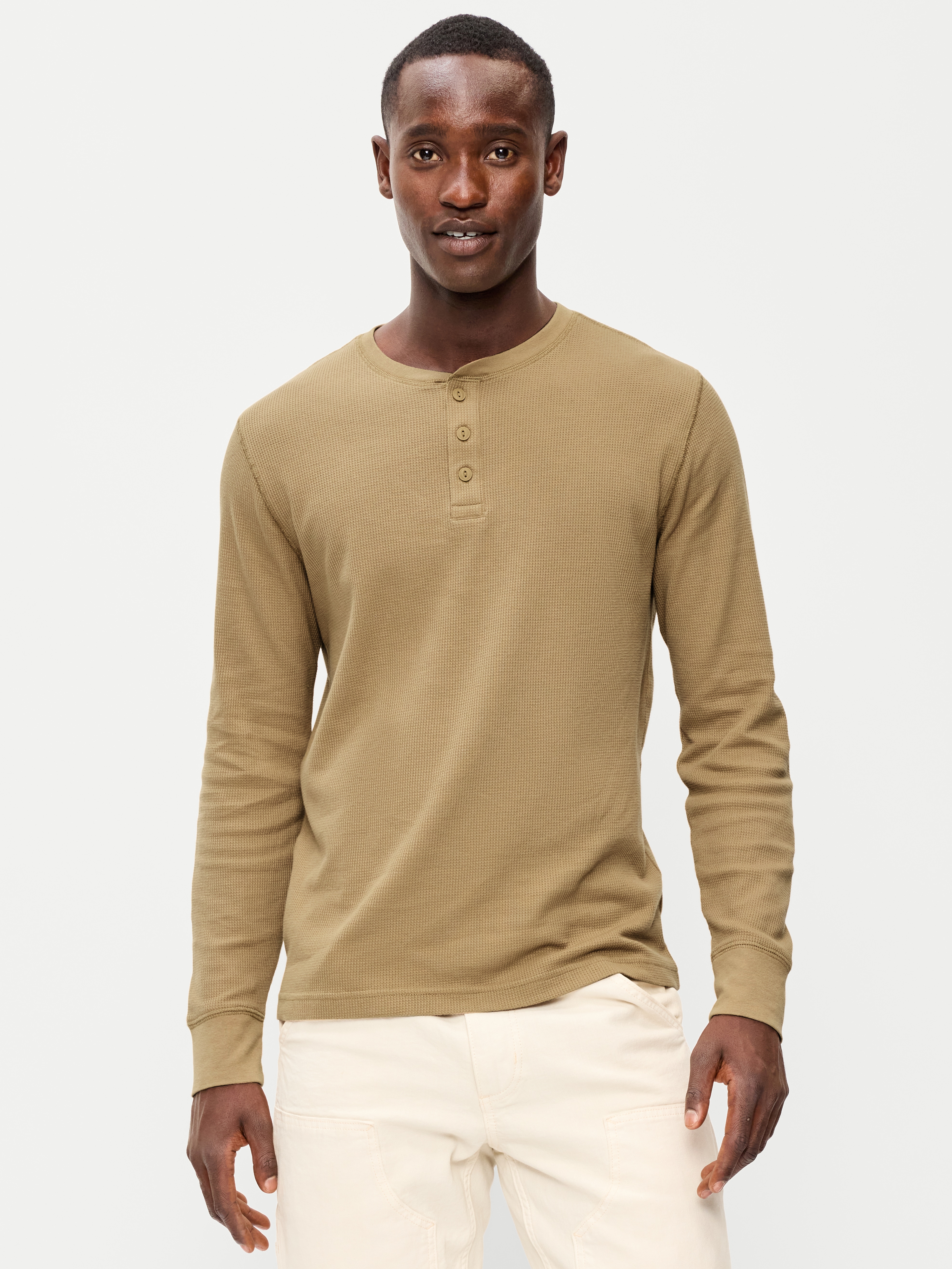 Long-Sleeve Waffle Henley T-Shirt - Kicking Up Dust - 1