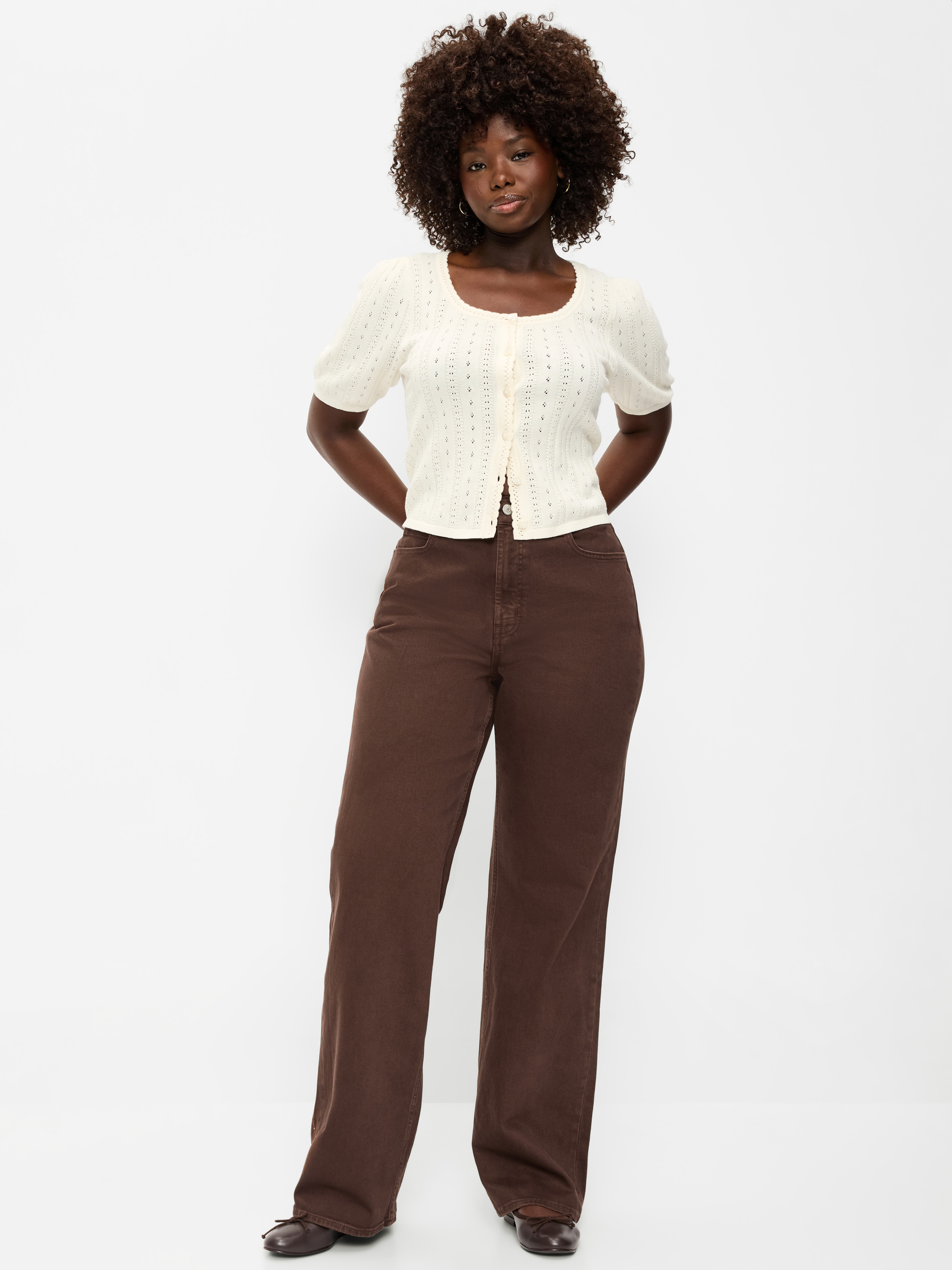 Curvy Extra High-Waisted Wide-Leg Jeans - Earthen Brown - 5