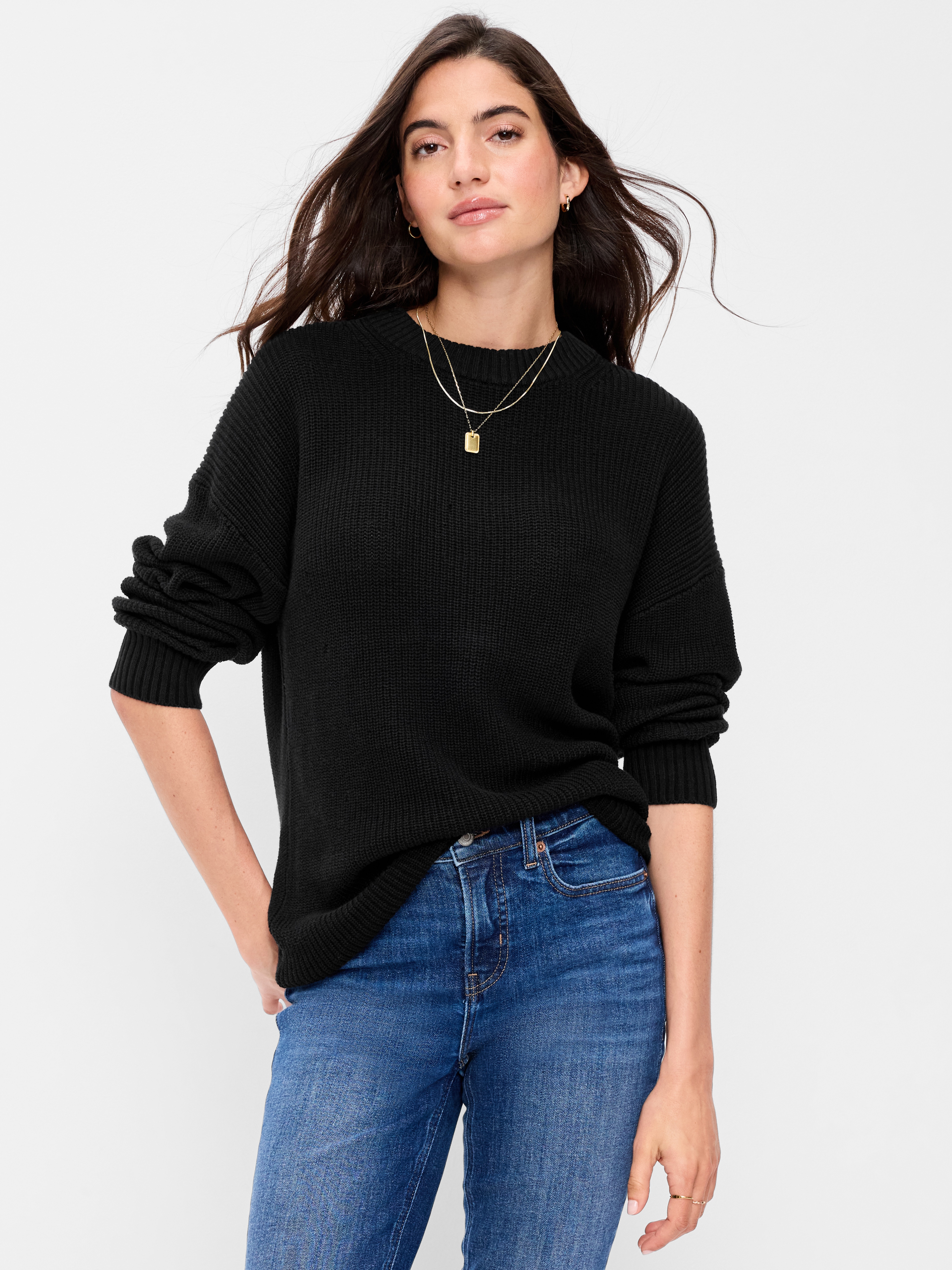 Seaside Cotton Shaker Oversized Tunic Sweater - Black Jack - 1