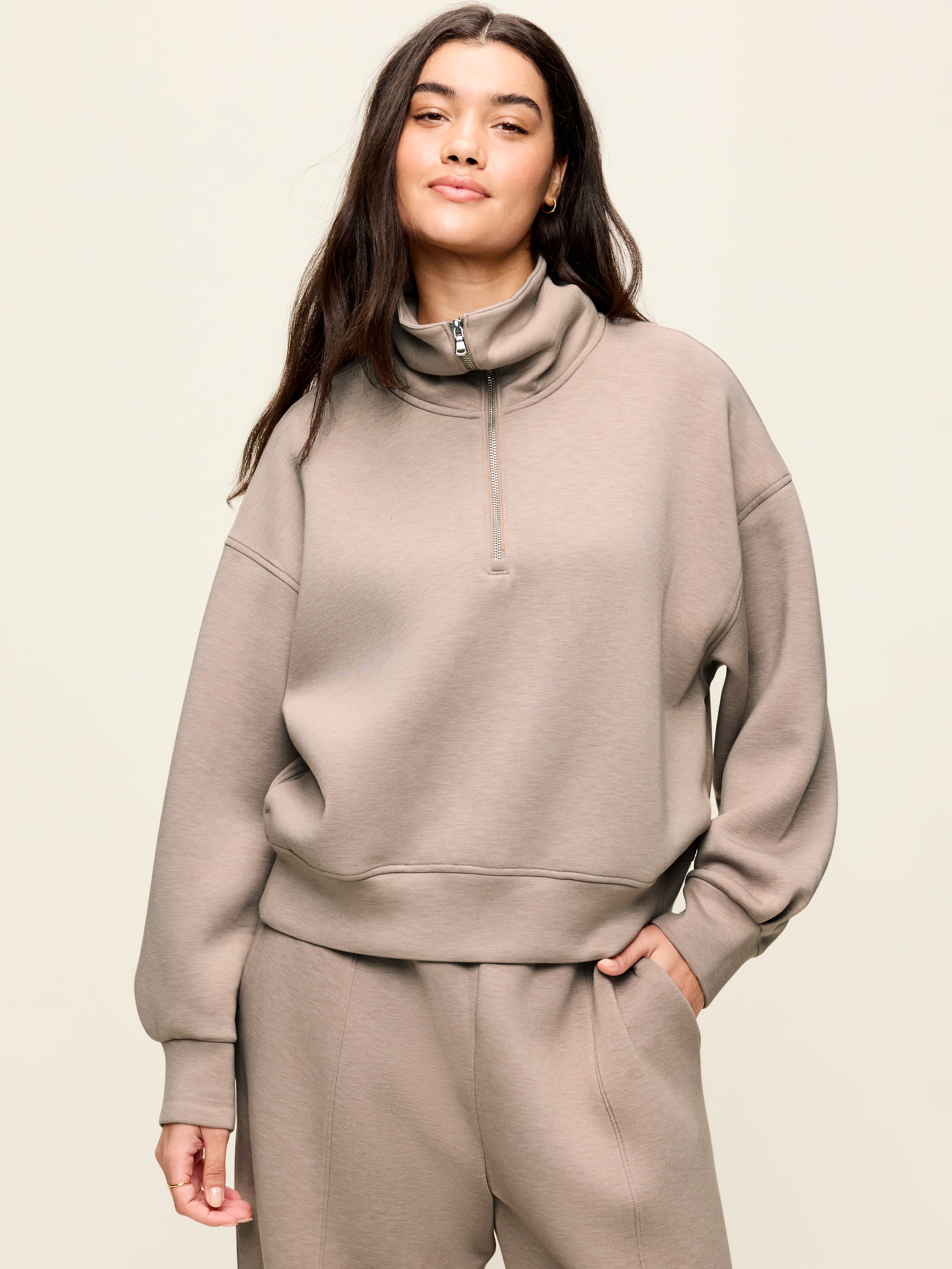 Bounce Fleece Half-Zip Pullover Sweatshirt - Mushroom - 6