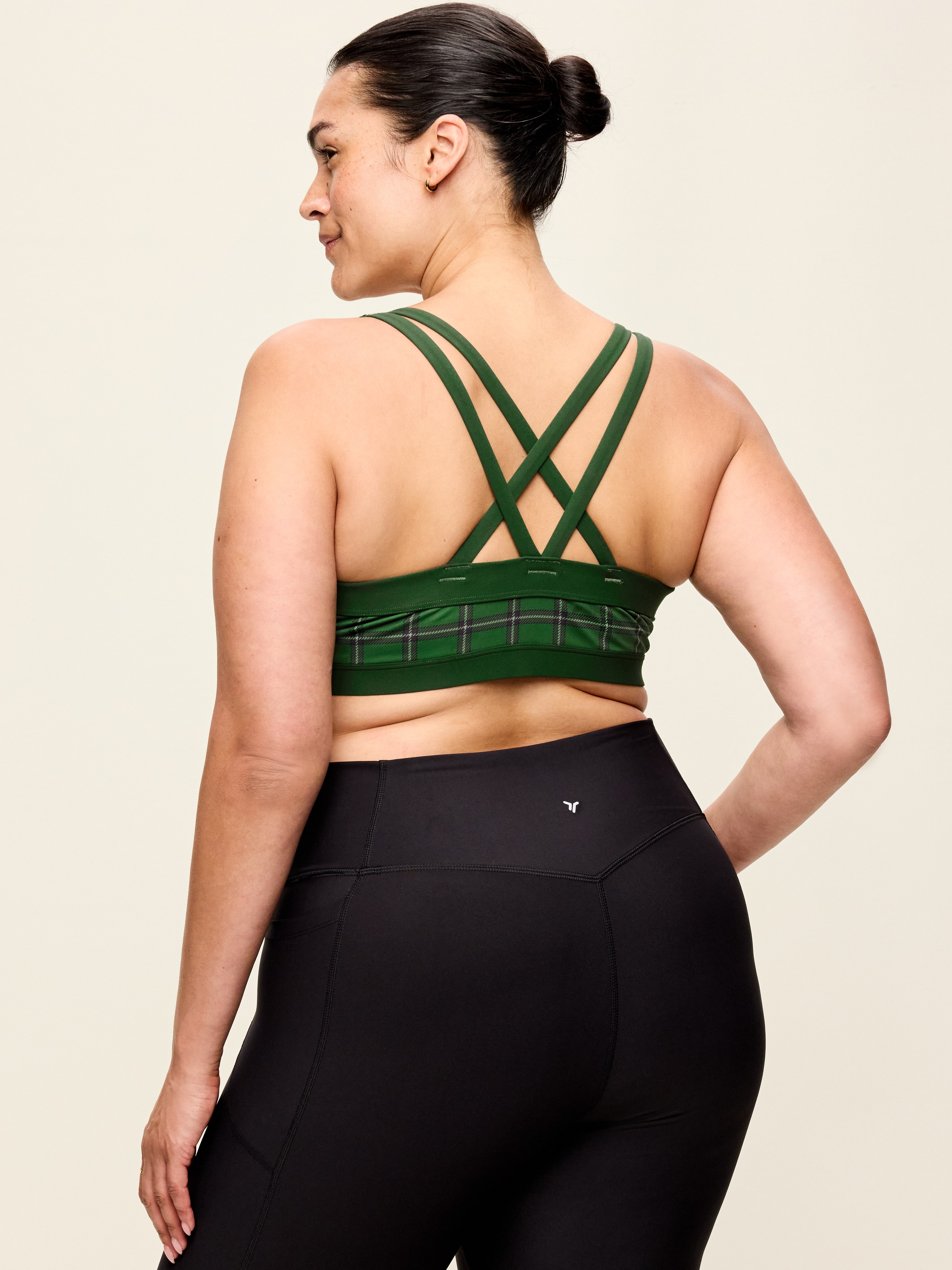 Medium Support PowerSoft Sports Bra - Green Plaid - 8