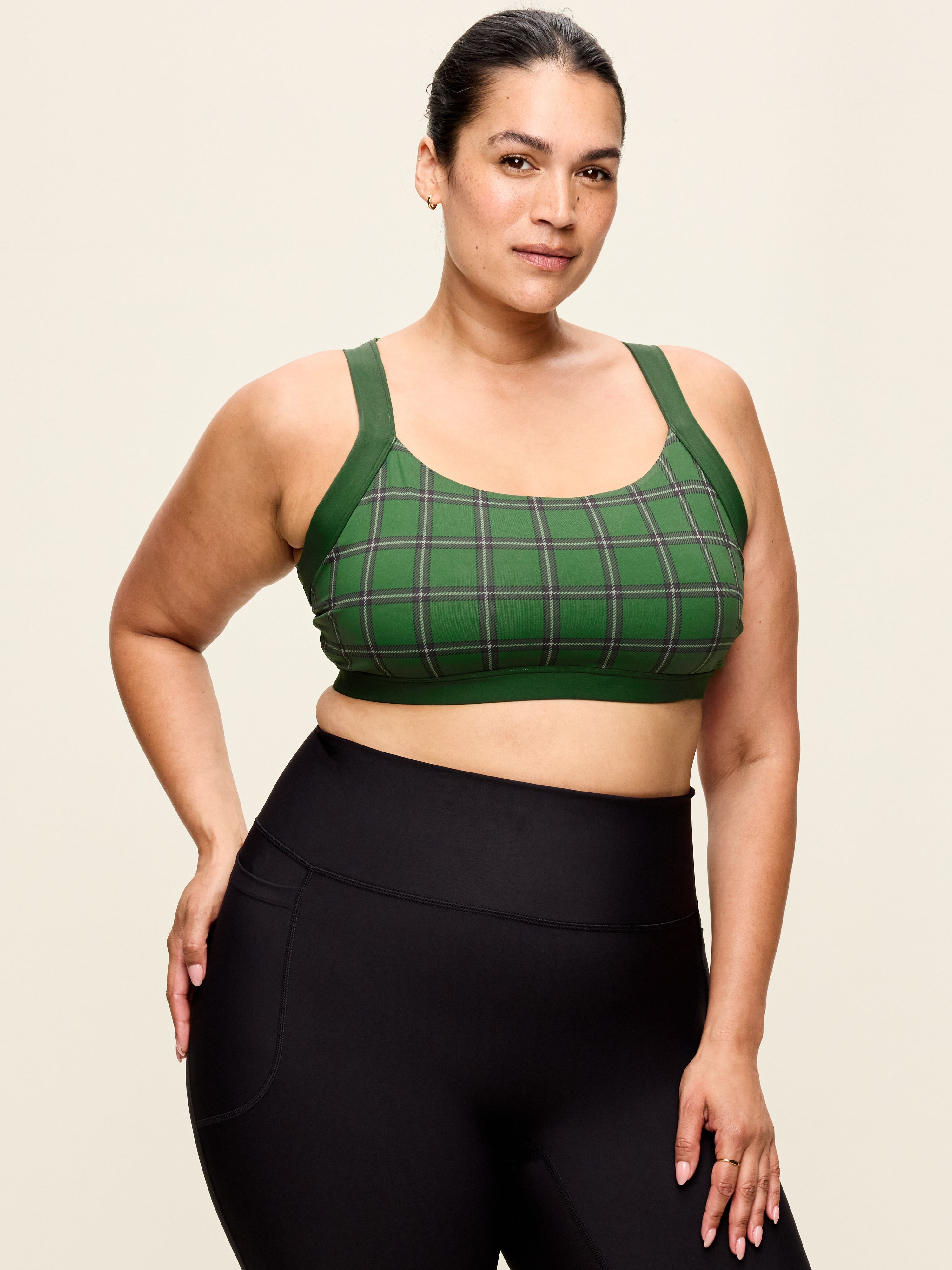 Medium Support PowerSoft Sports Bra - Green Plaid - 7