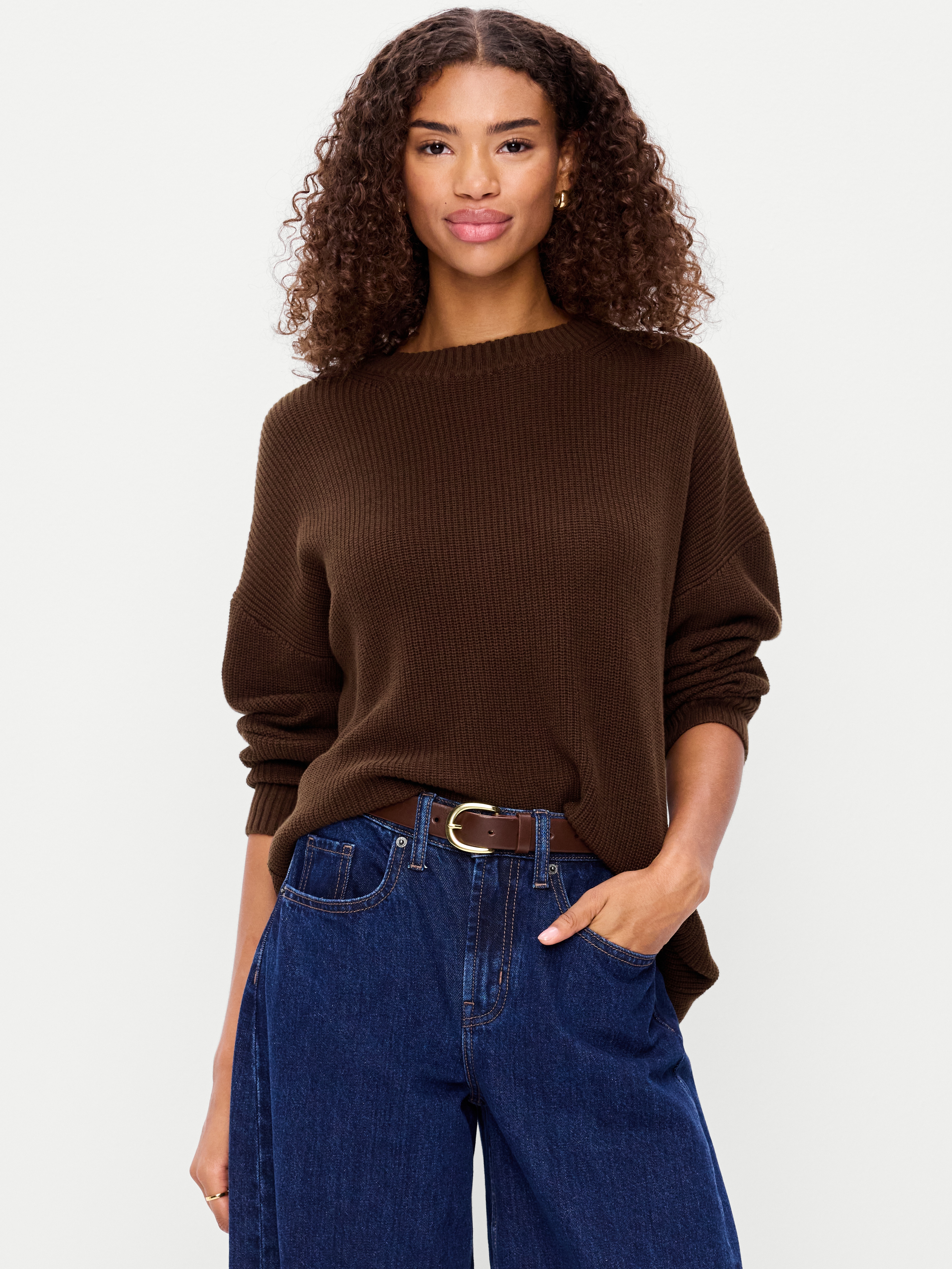 Seaside Cotton Shaker Oversized Tunic Sweater - Earthen - 1