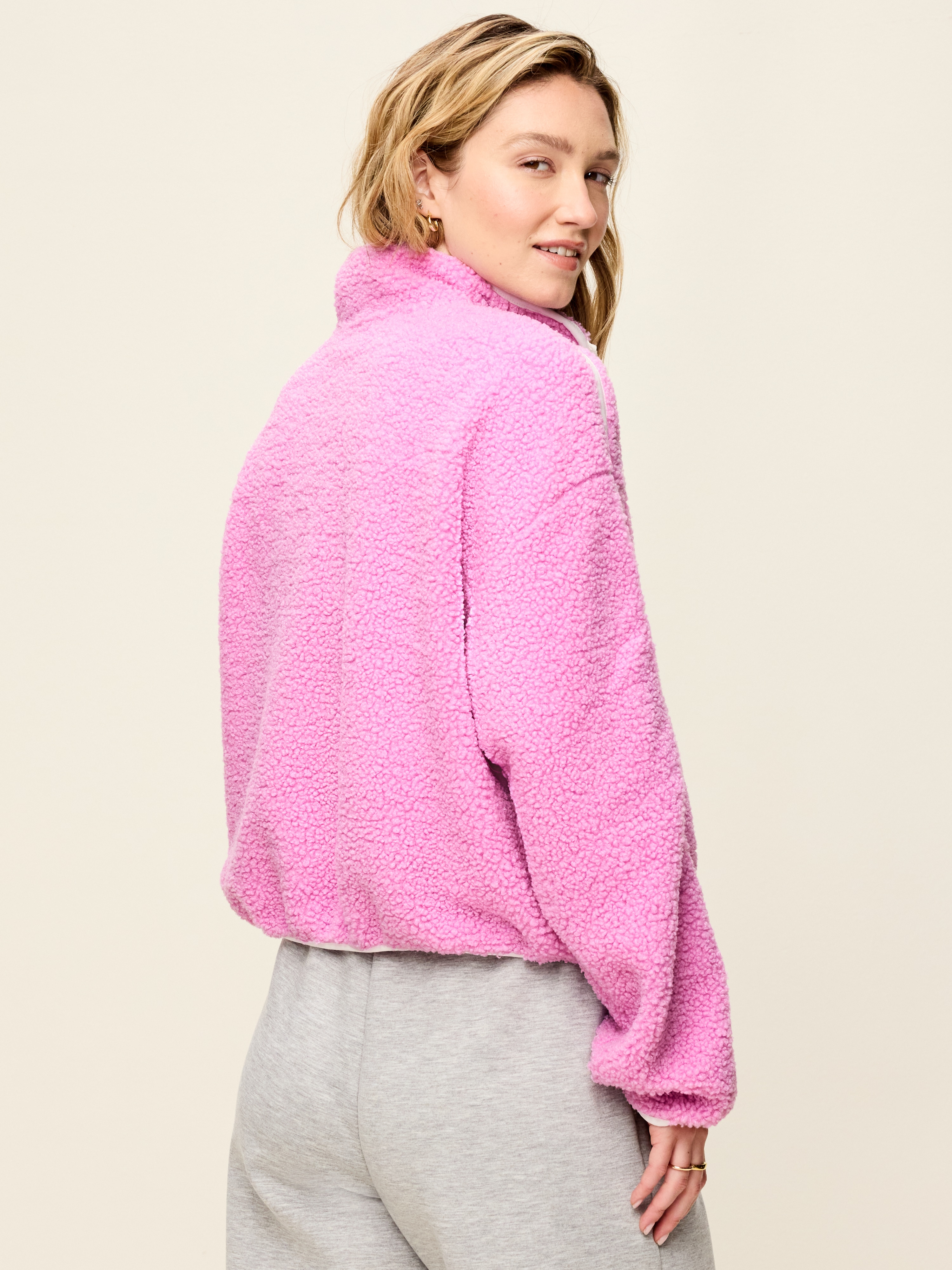 Loose Sherpa Quarter-Zip Pullover - Orchid - 2