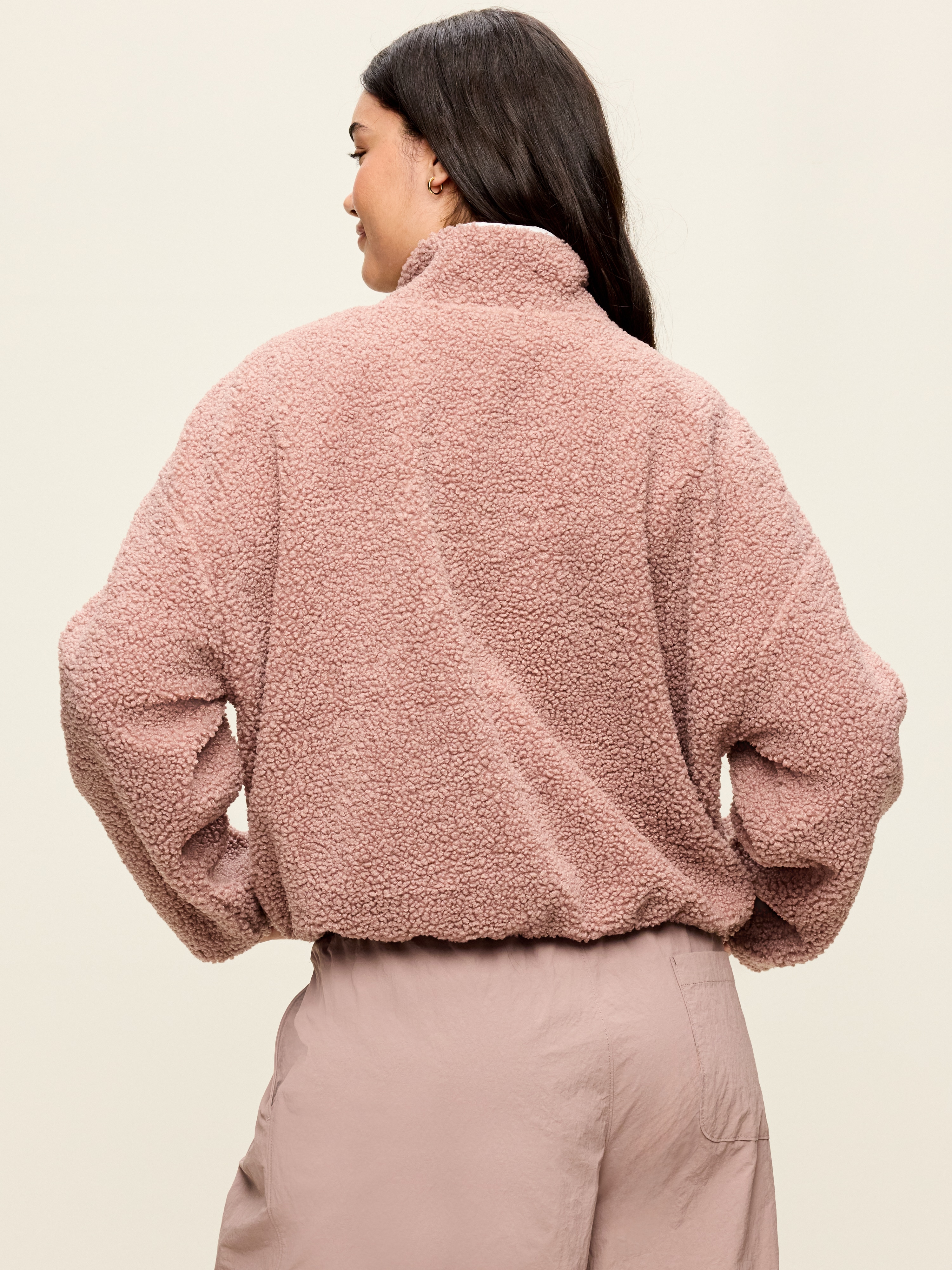 Loose Sherpa Quarter-Zip Pullover - Mocha - 6