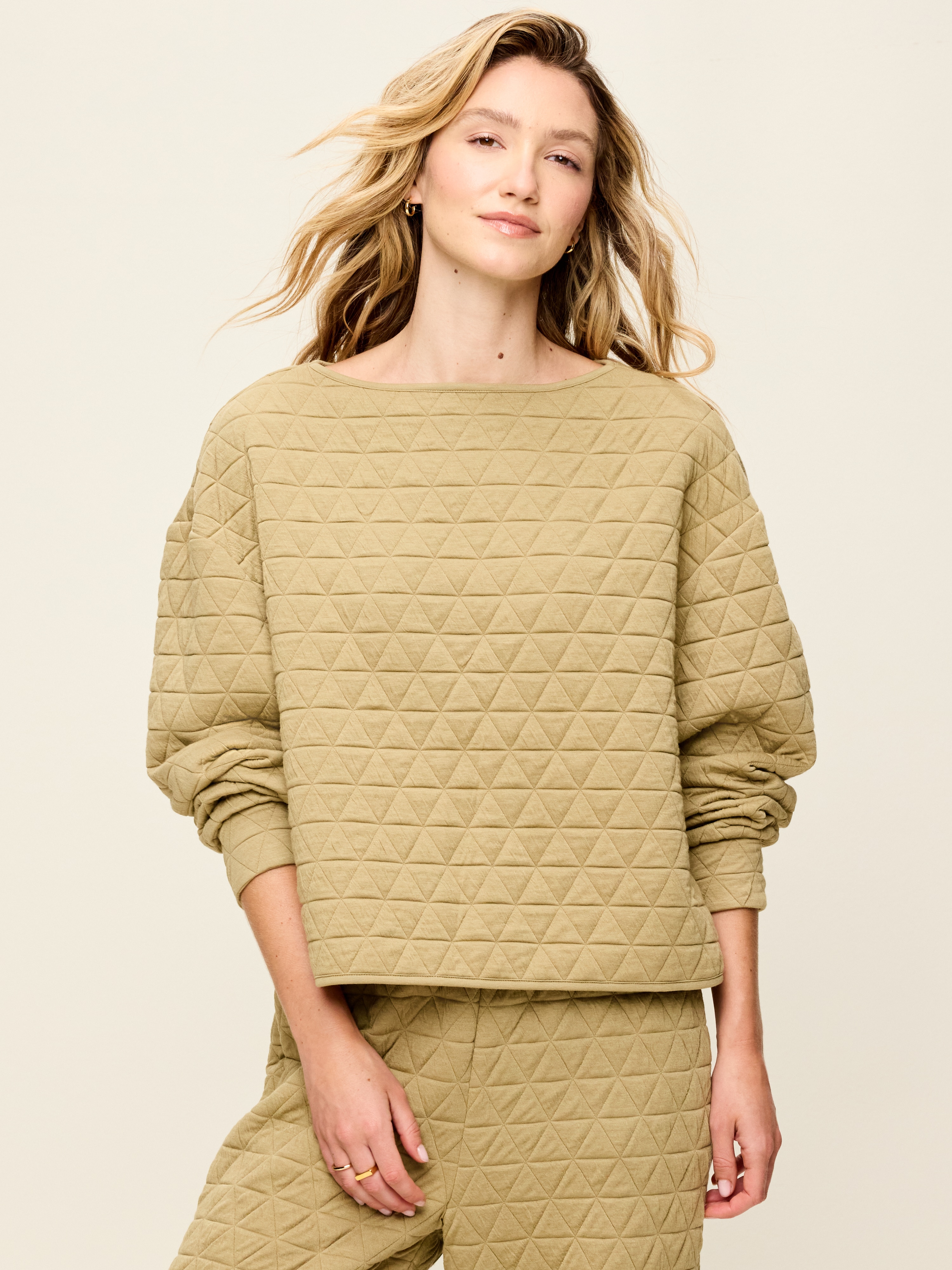 Quilted Bounce Fleece Boatneck Sweatshirt - Micro Green - 1