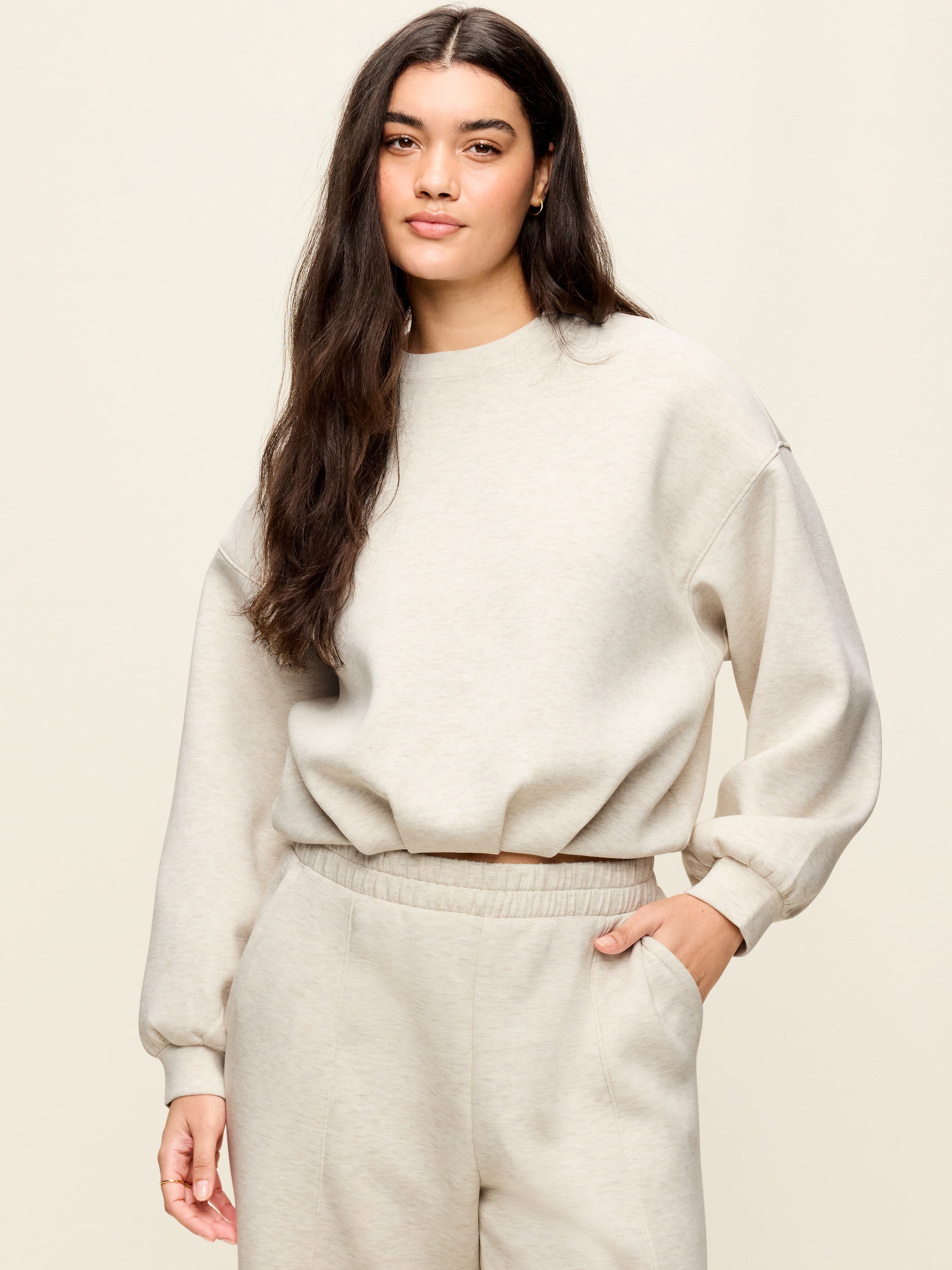 Bounce Fleece Bubble-Hem Sweatshirt - Oatmeal Heather - 6