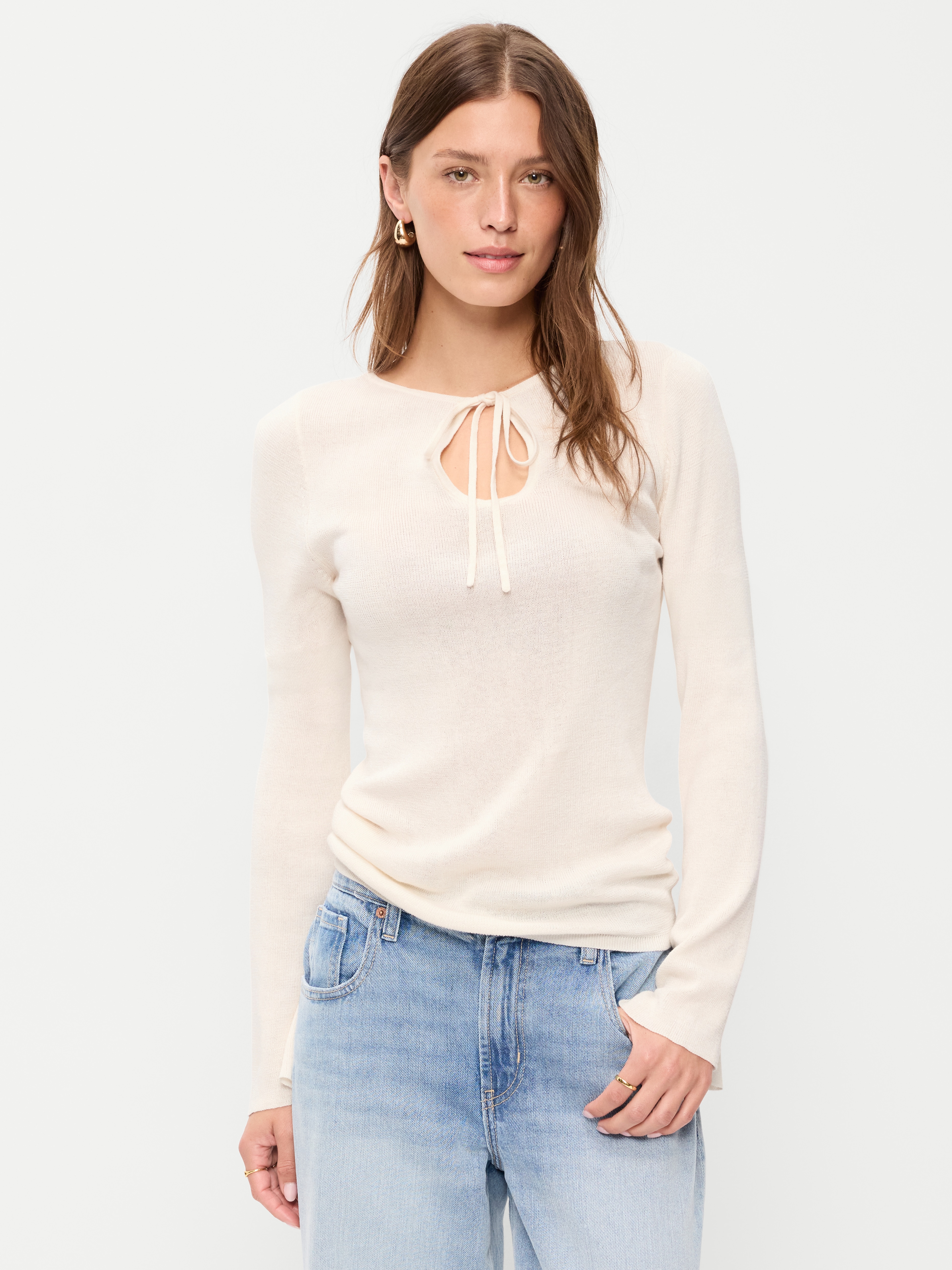 Bell-Sleeve Keyhole Top - Creme De La Creme - 1