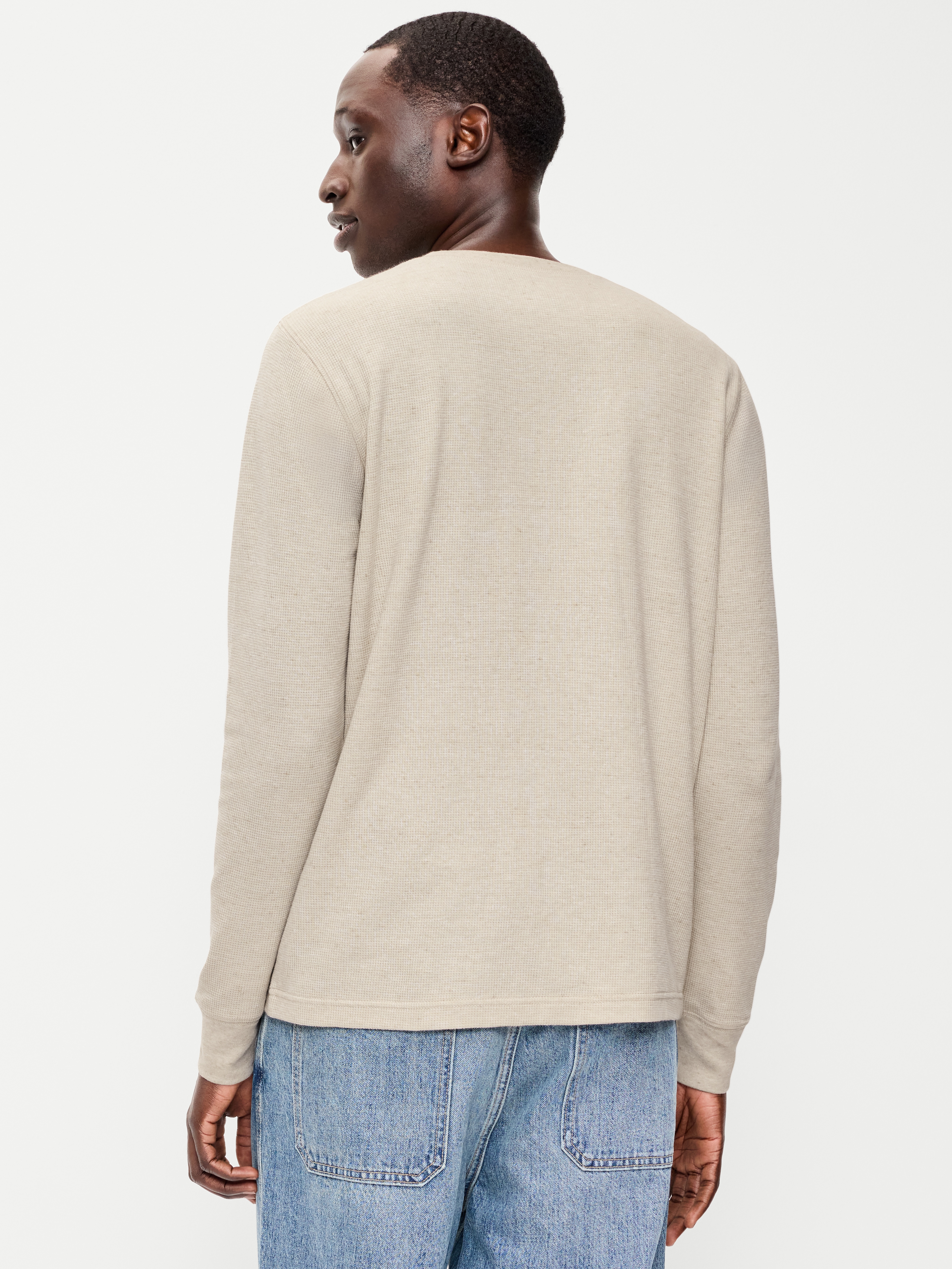 Long-Sleeve Waffle Henley T-Shirt - Oatmeal - 2
