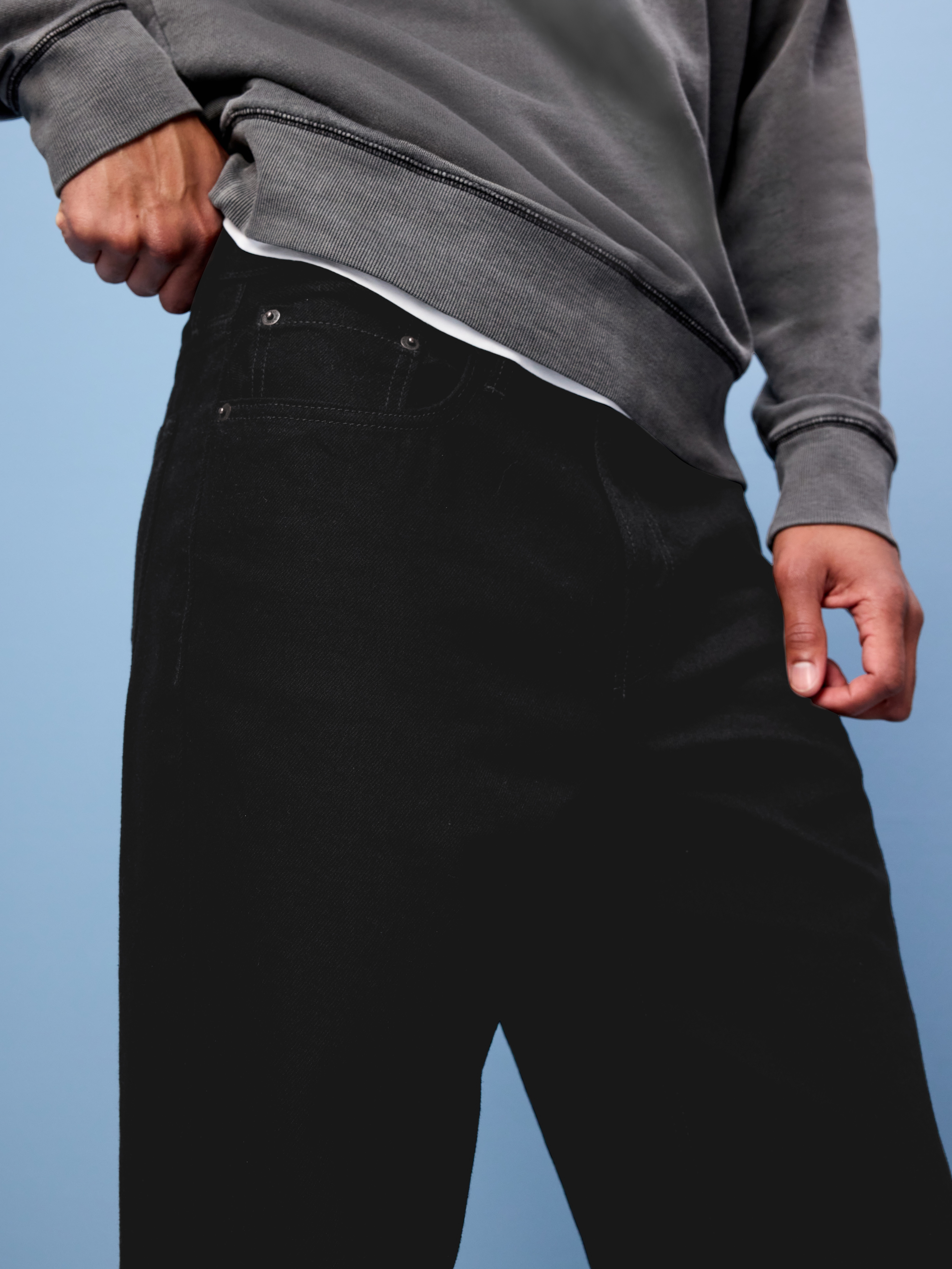 Structured Loose Non-Stretch Jeans - Black Wash - 5