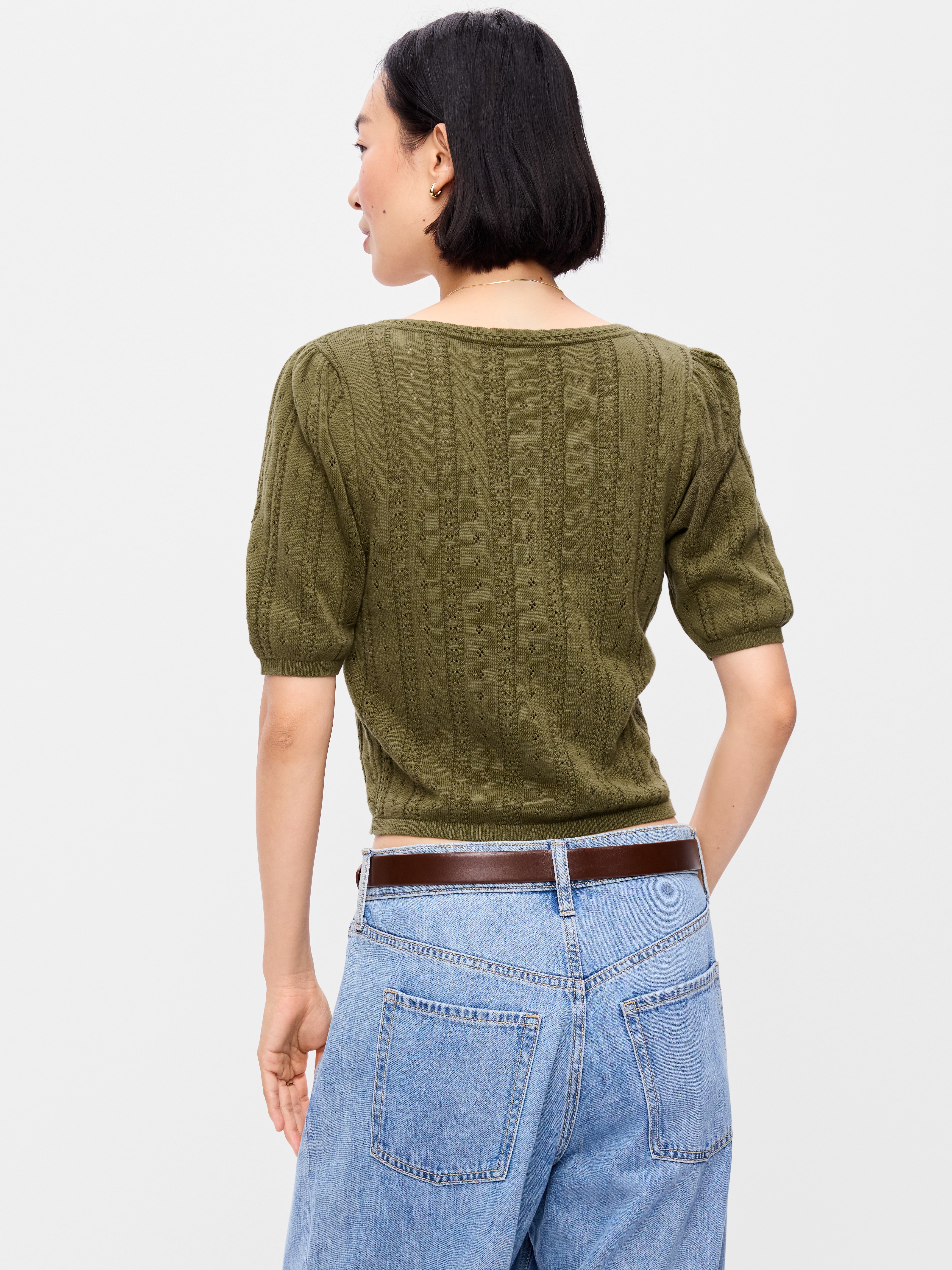 Seaside Cotton Short-Sleeve Button-Down Sweater - Hearthwood - 2