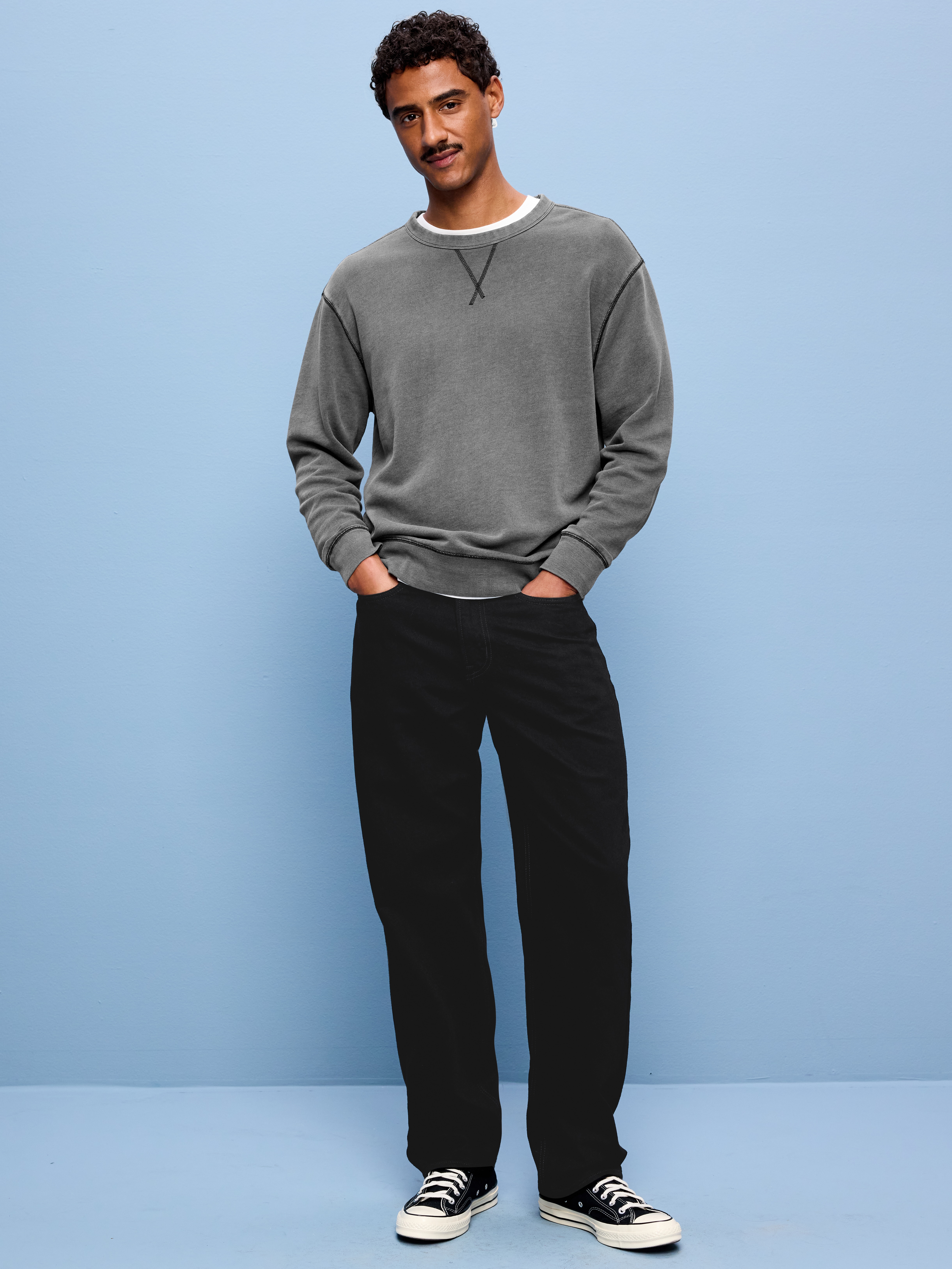 Structured Loose Non-Stretch Jeans - Black Wash - 1