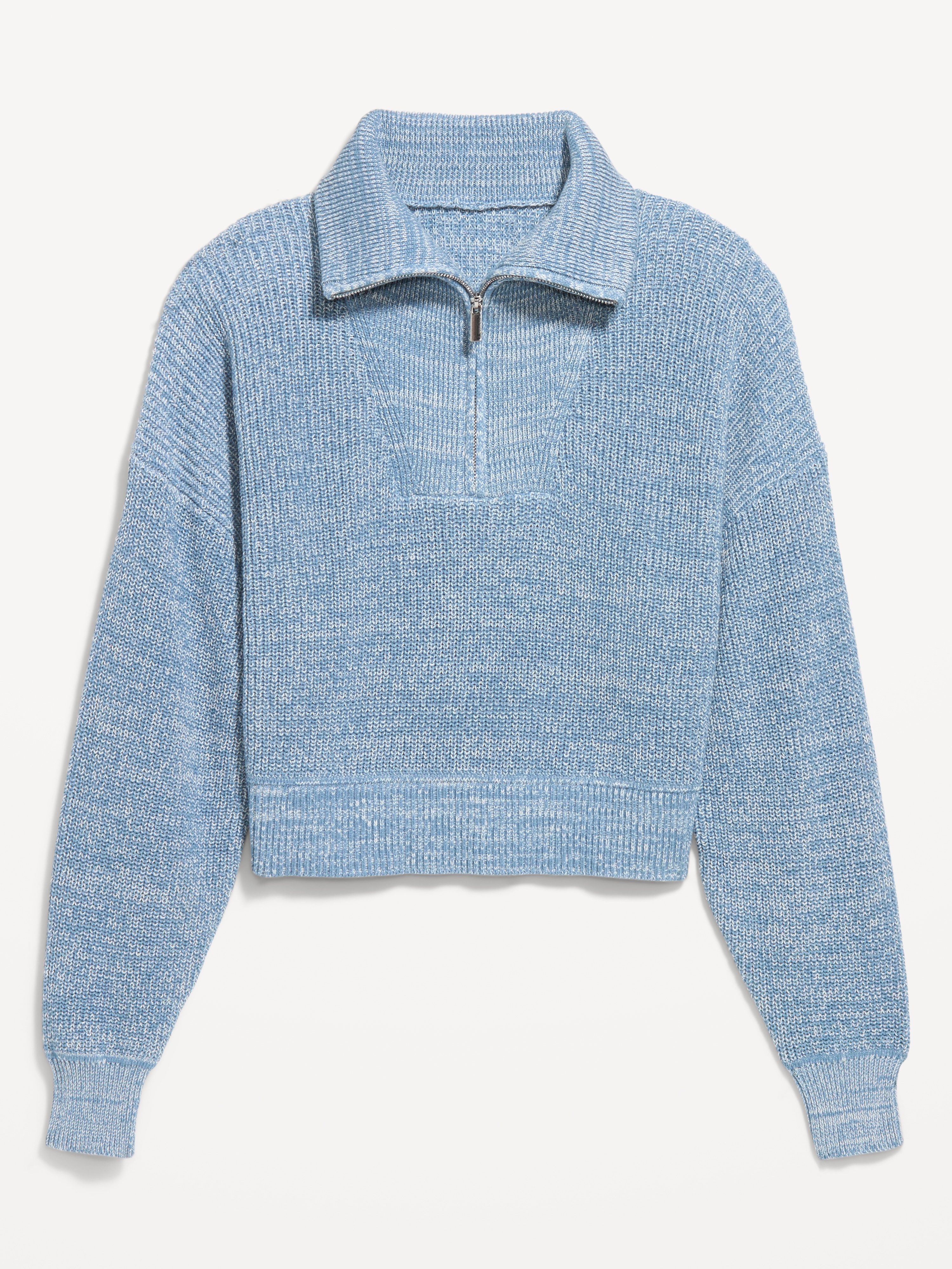 Seaside Cotton Shaker Oversized Half-Zip Sweater - Naturalist Blue - 4