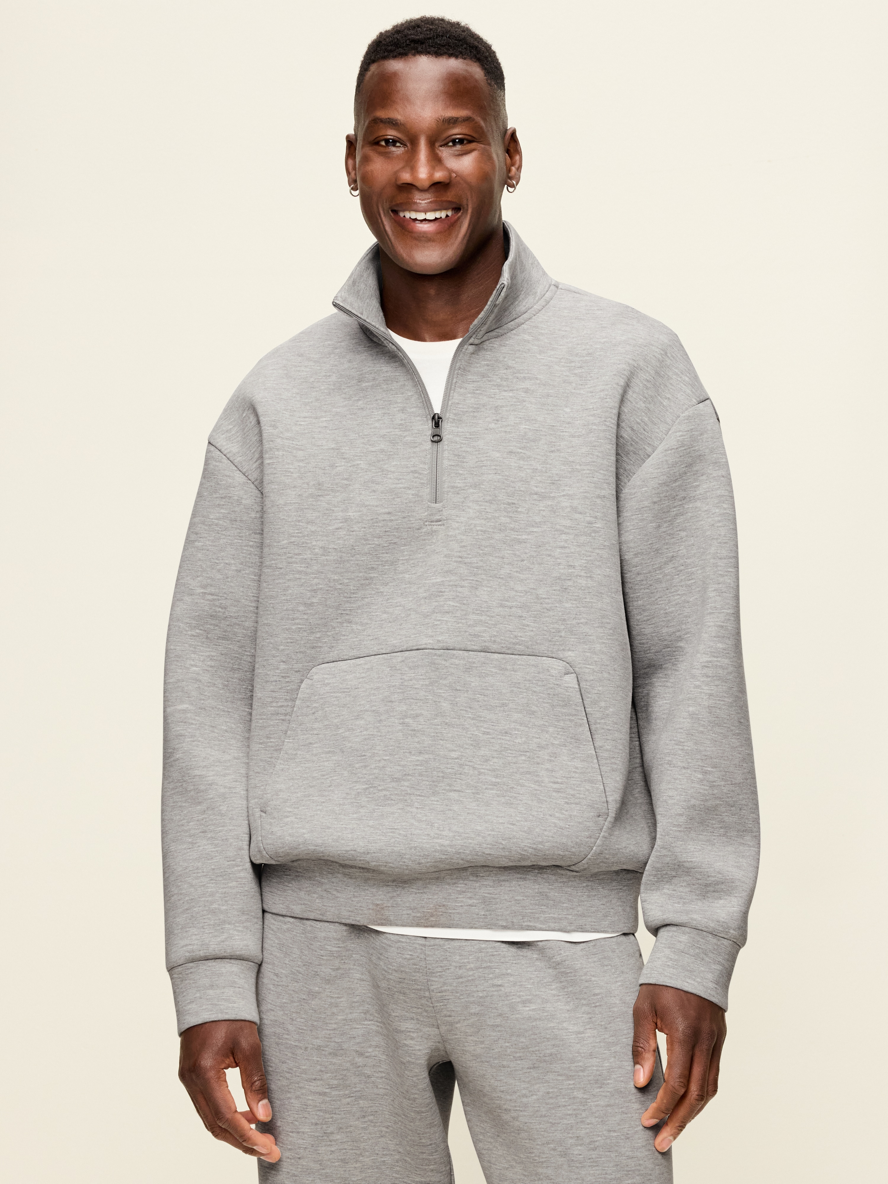 Bounce Fleece Oversized Half-Zip Pullover Sweatshirt - Heather Gray - 1