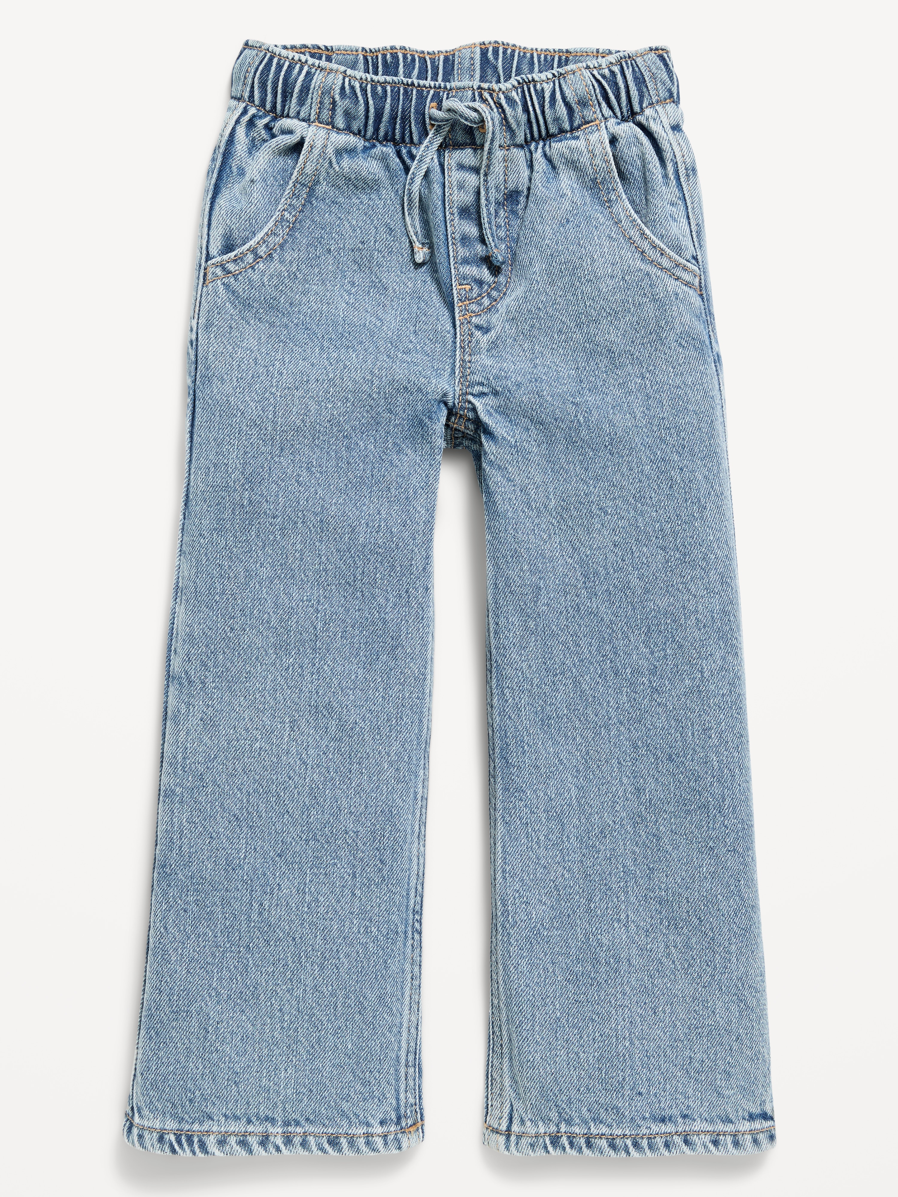 High-Waisted Baggy Wide-Leg Pull-On Jeans for Toddler Girls - Light Wash - 3