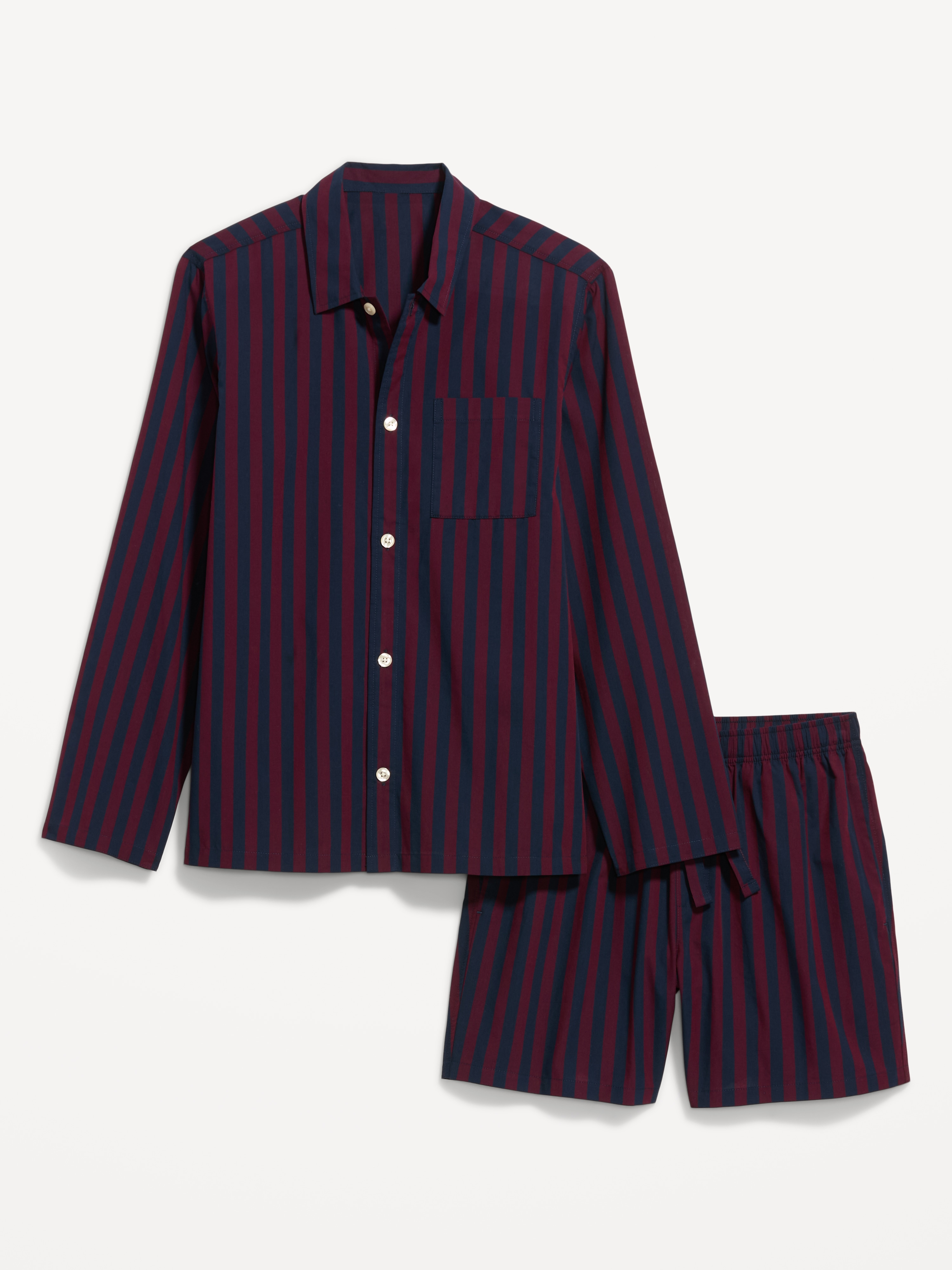 Poplin Pajama Shorts Set - Stripe Top - 1