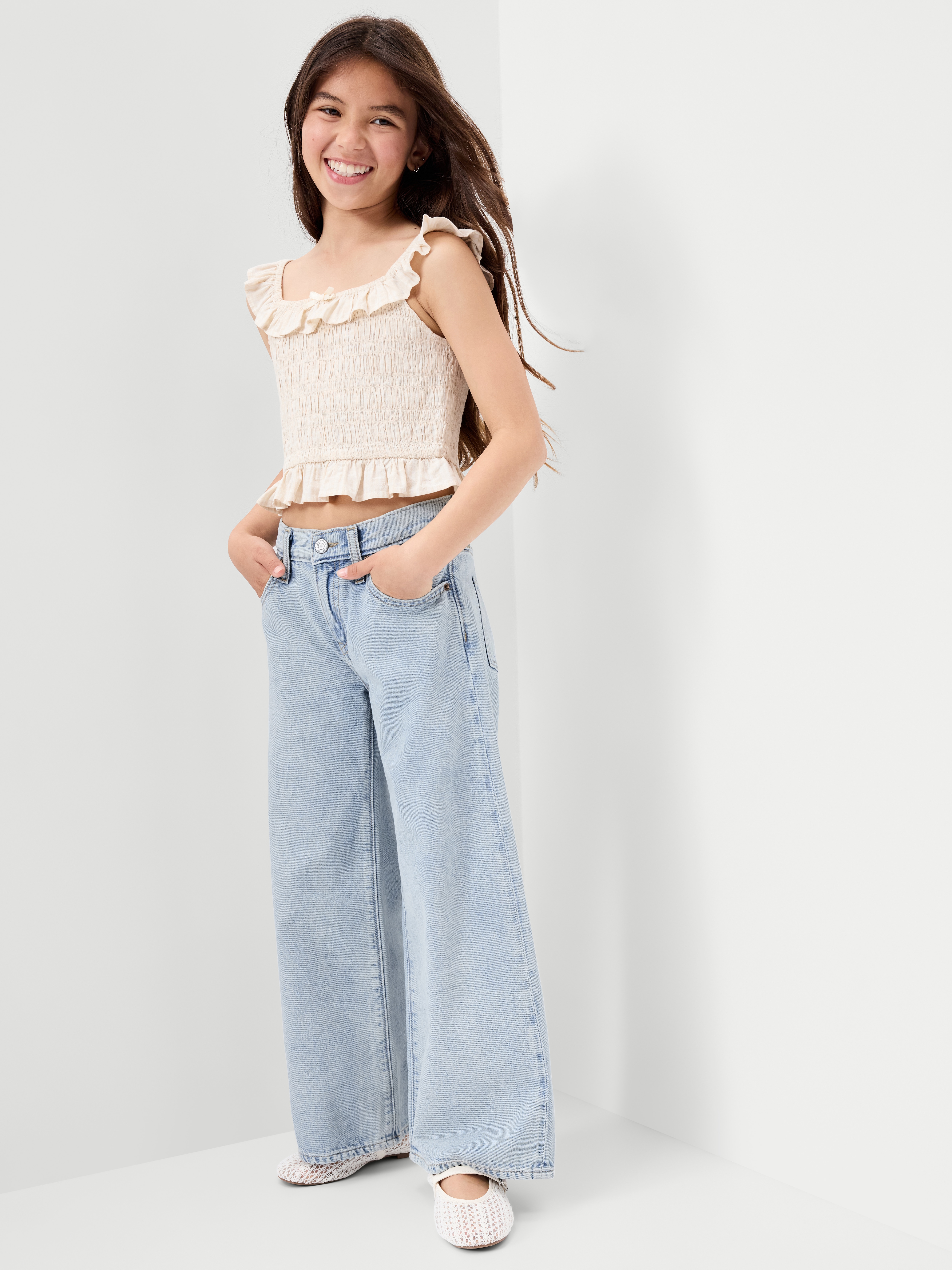 Super Baggy Wide-Leg Embroidered Jeans for Girls - Light Wash - 3