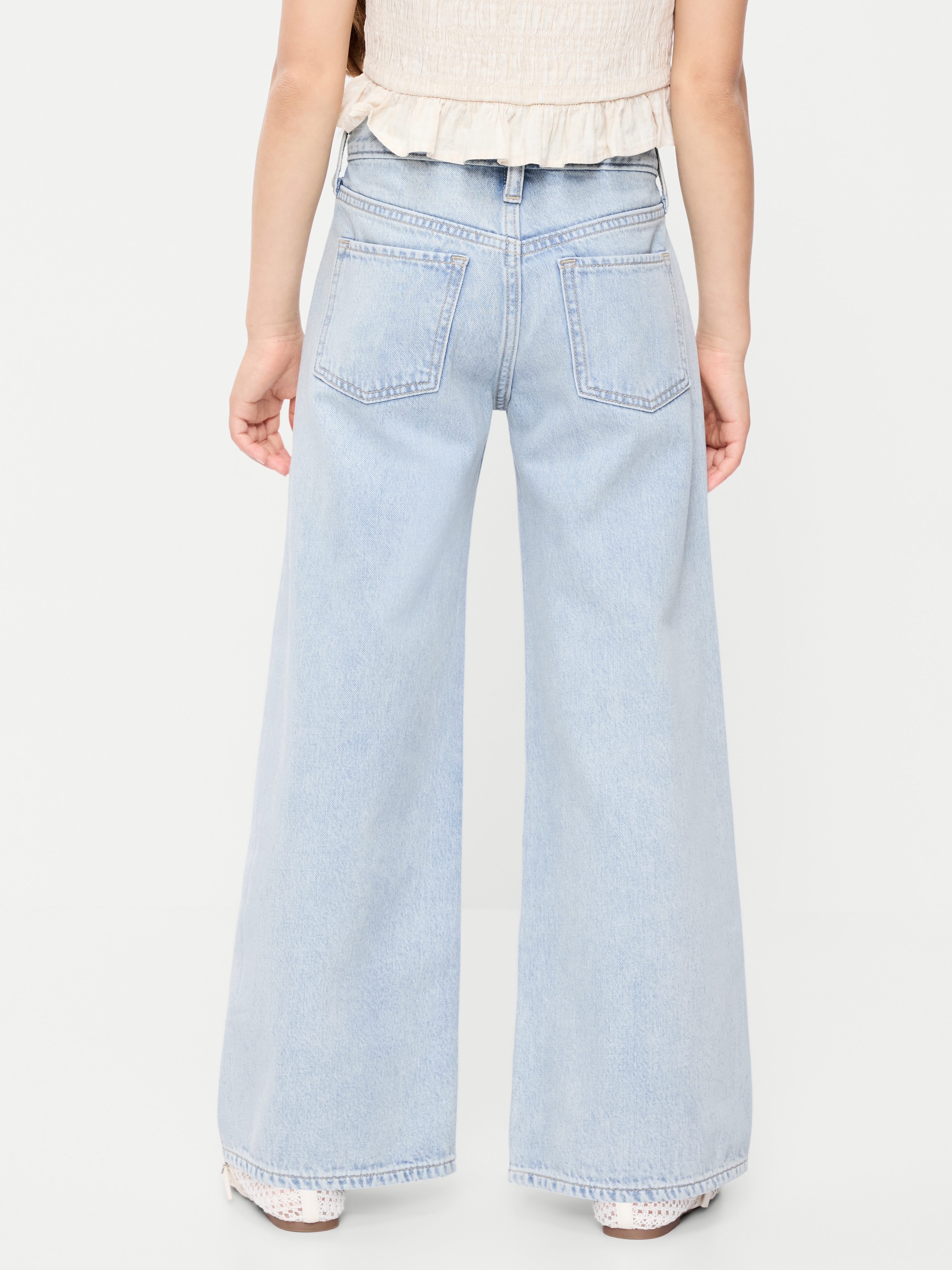 Super Baggy Wide-Leg Embroidered Jeans for Girls - Light Wash - 2