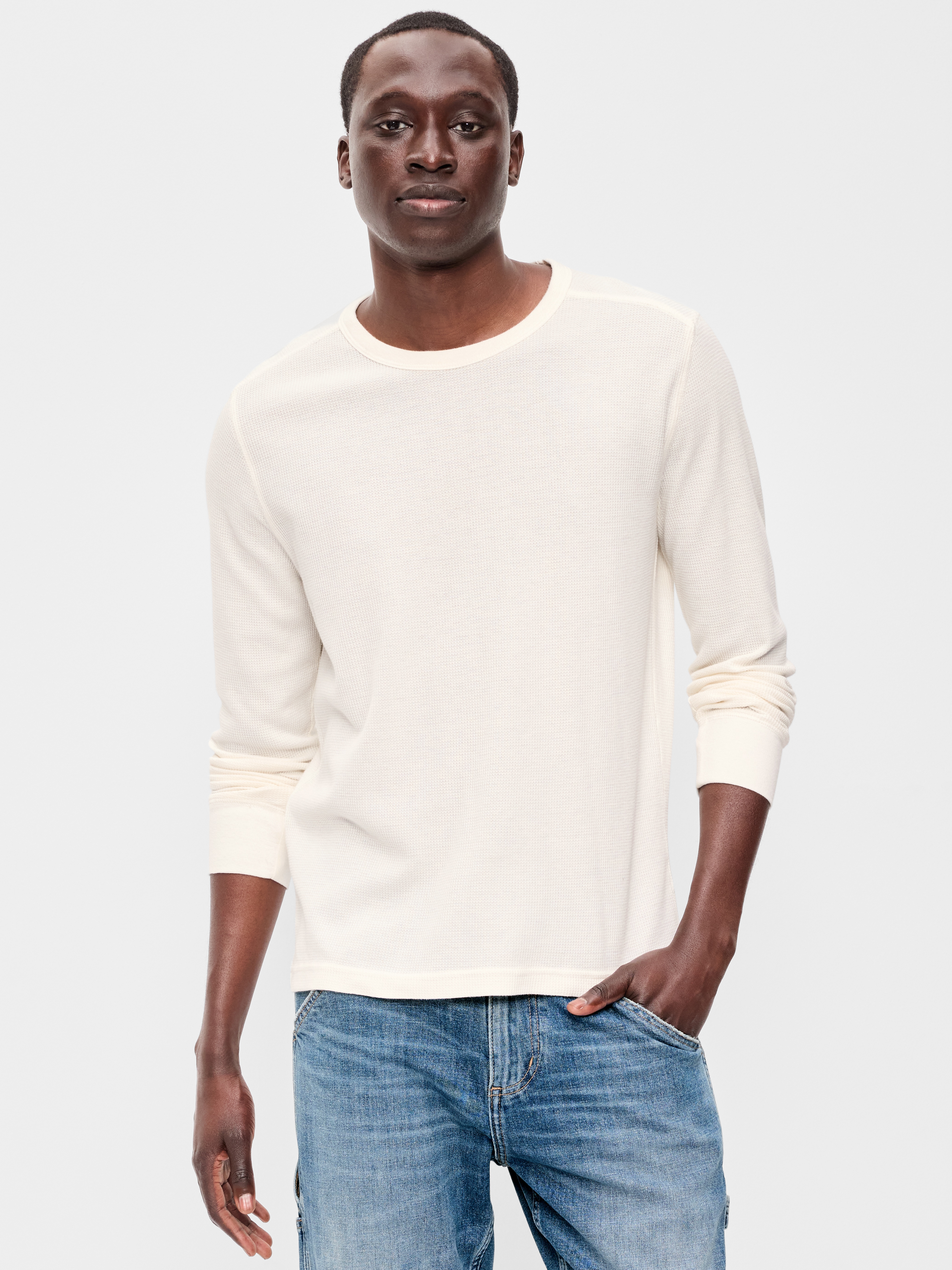 Crew-Neck Waffle T-Shirt - Sea Salt - 1