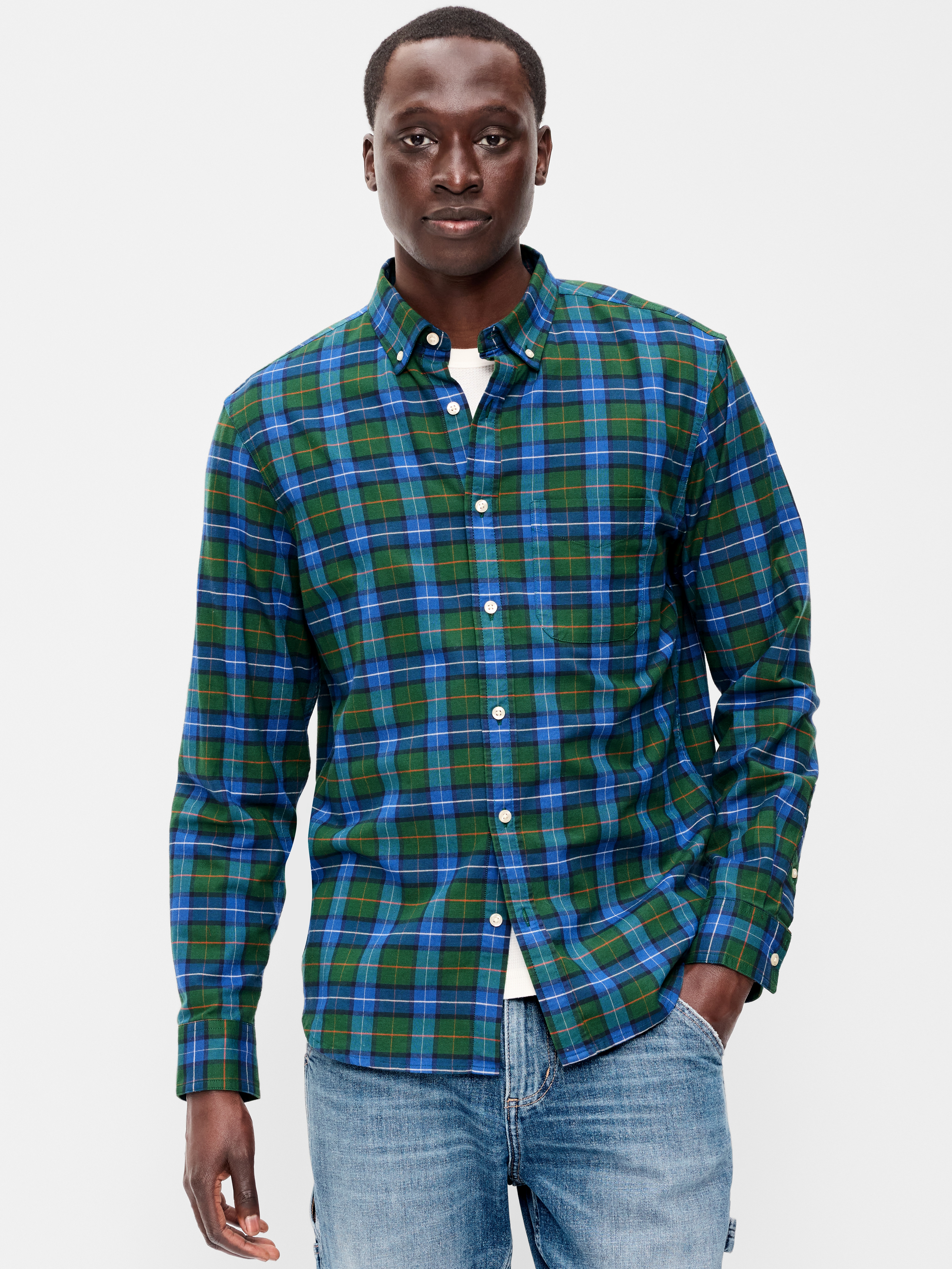 Classic Fit Everyday Oxford Shirt - Green/Blue Plaid - 1