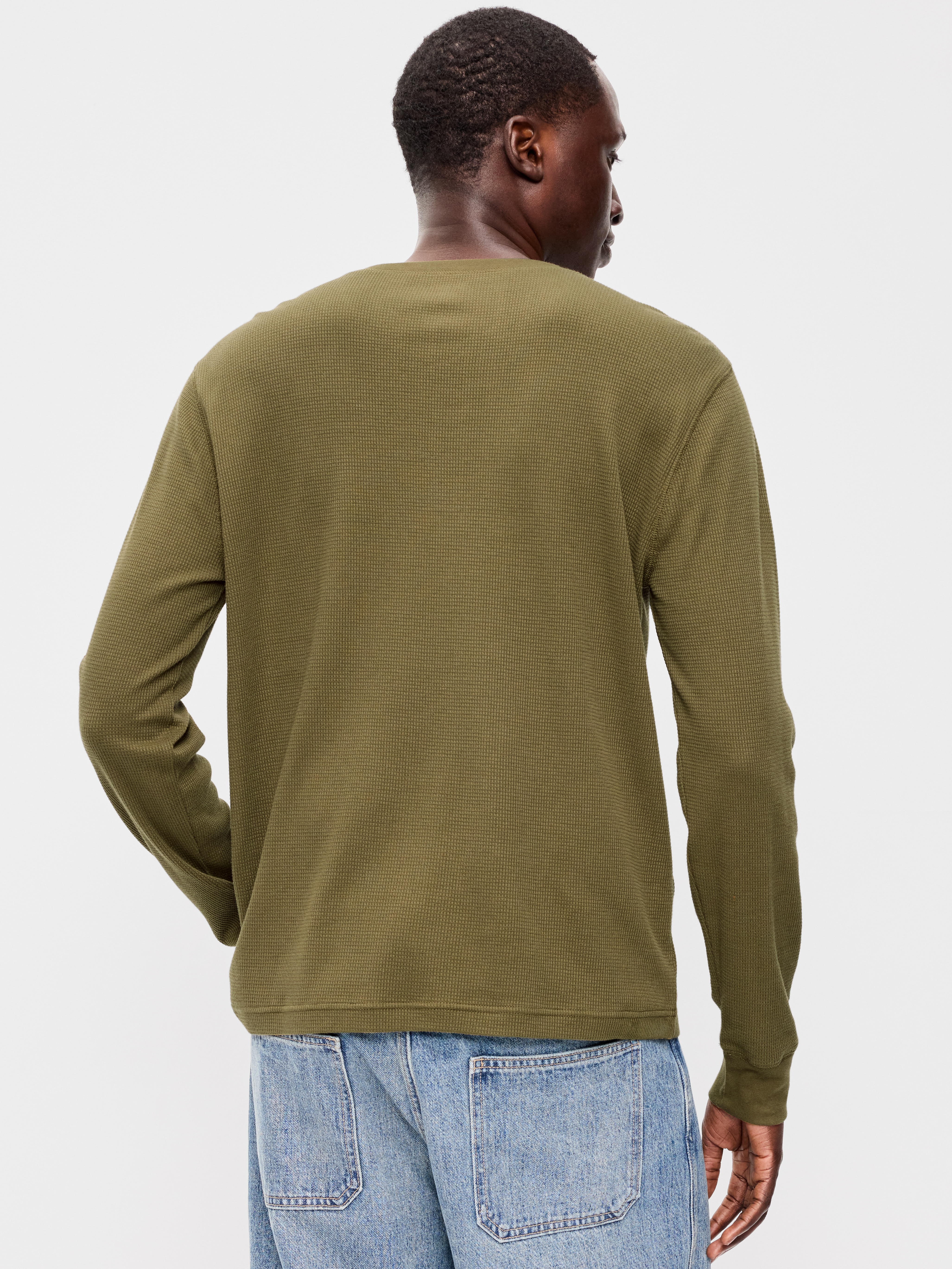 Long-Sleeve Waffle Henley T-Shirt - Jurassic Green - 2