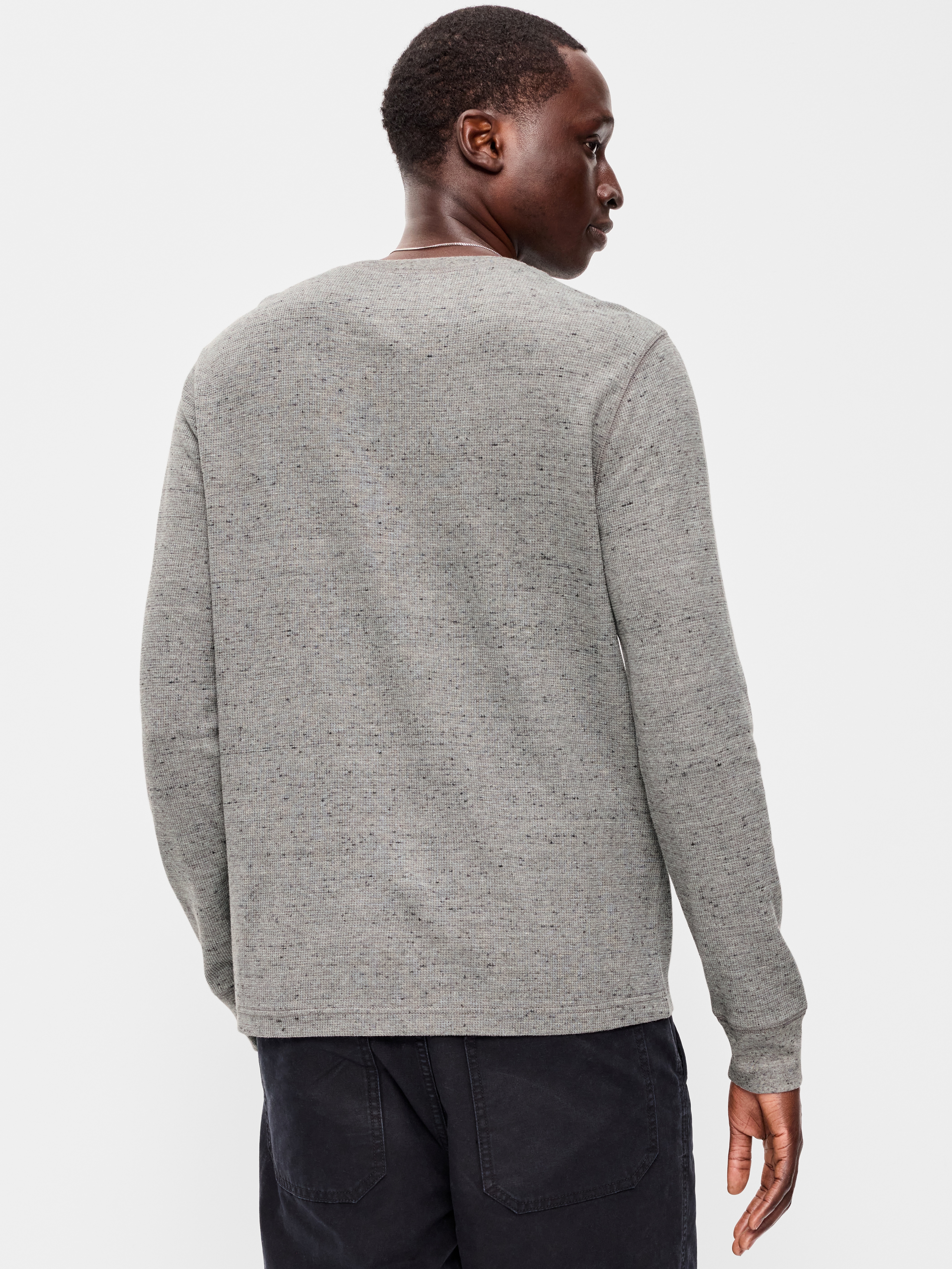 Long-Sleeve Waffle Henley T-Shirt - Heather Gray - 2