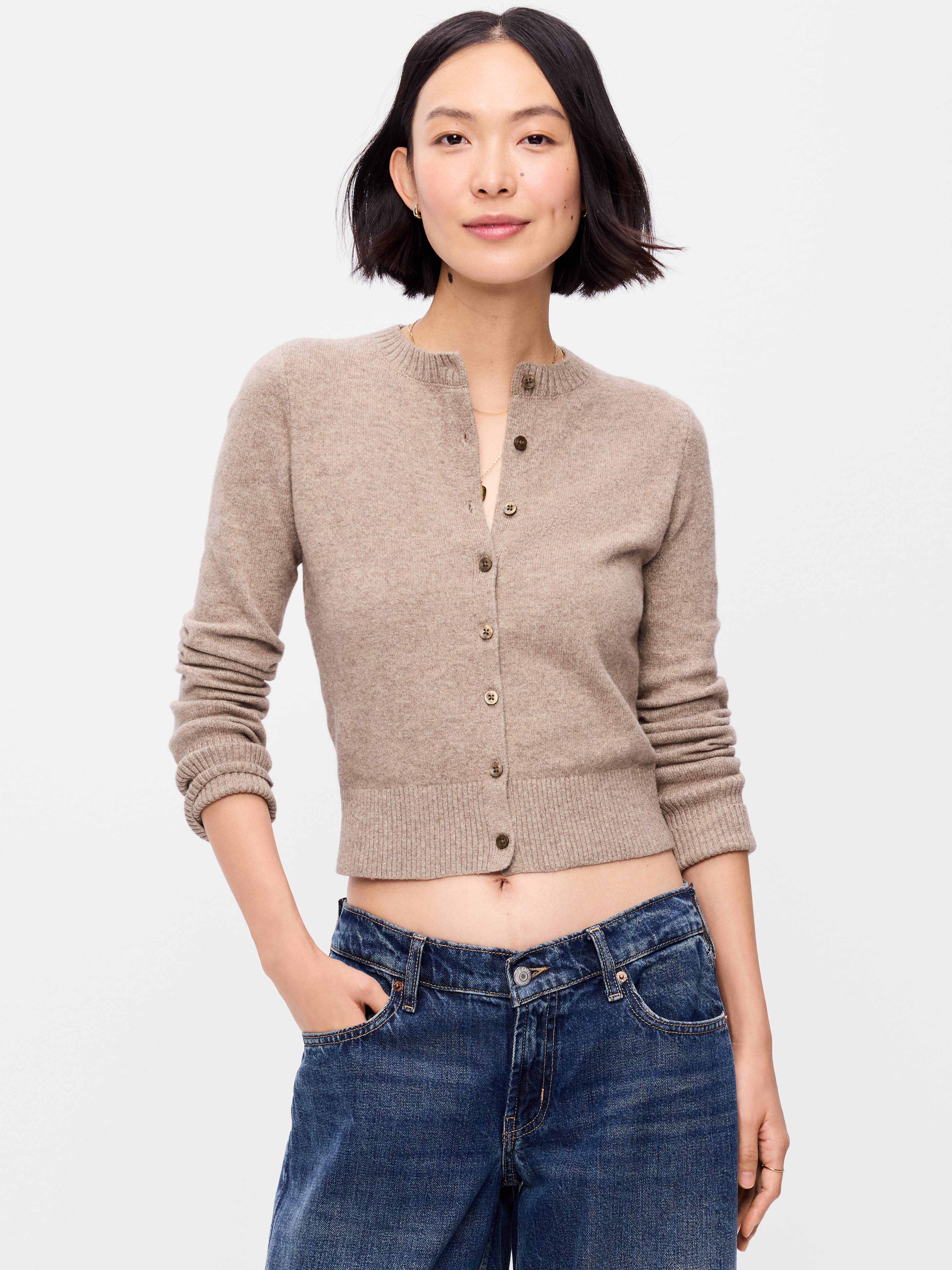 SoSoft Cropped Crew-Neck Cardigan - Mushroom - 6