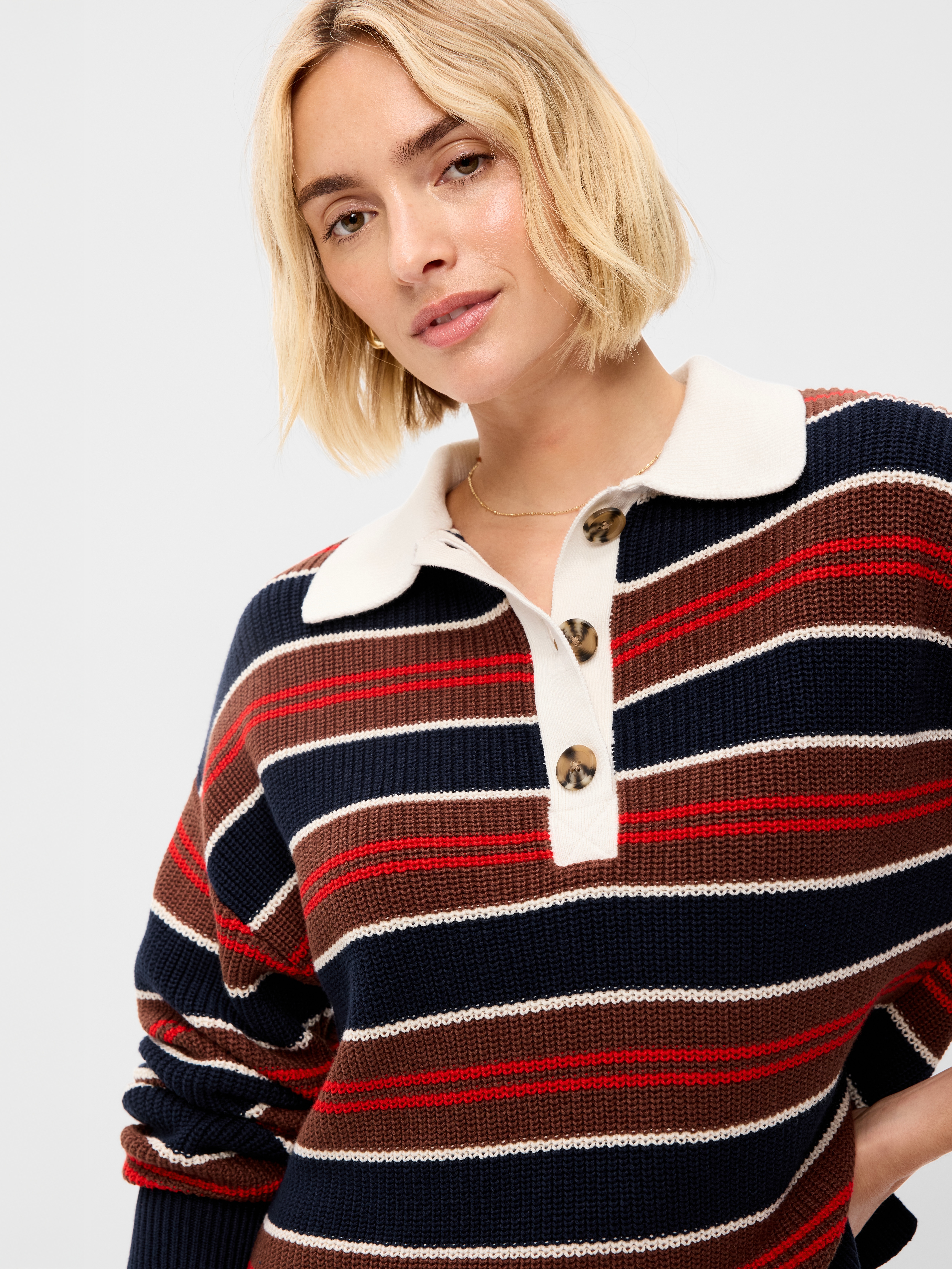 Cotton-Blend Rugby Polo - Earth Brown Stripe - 1